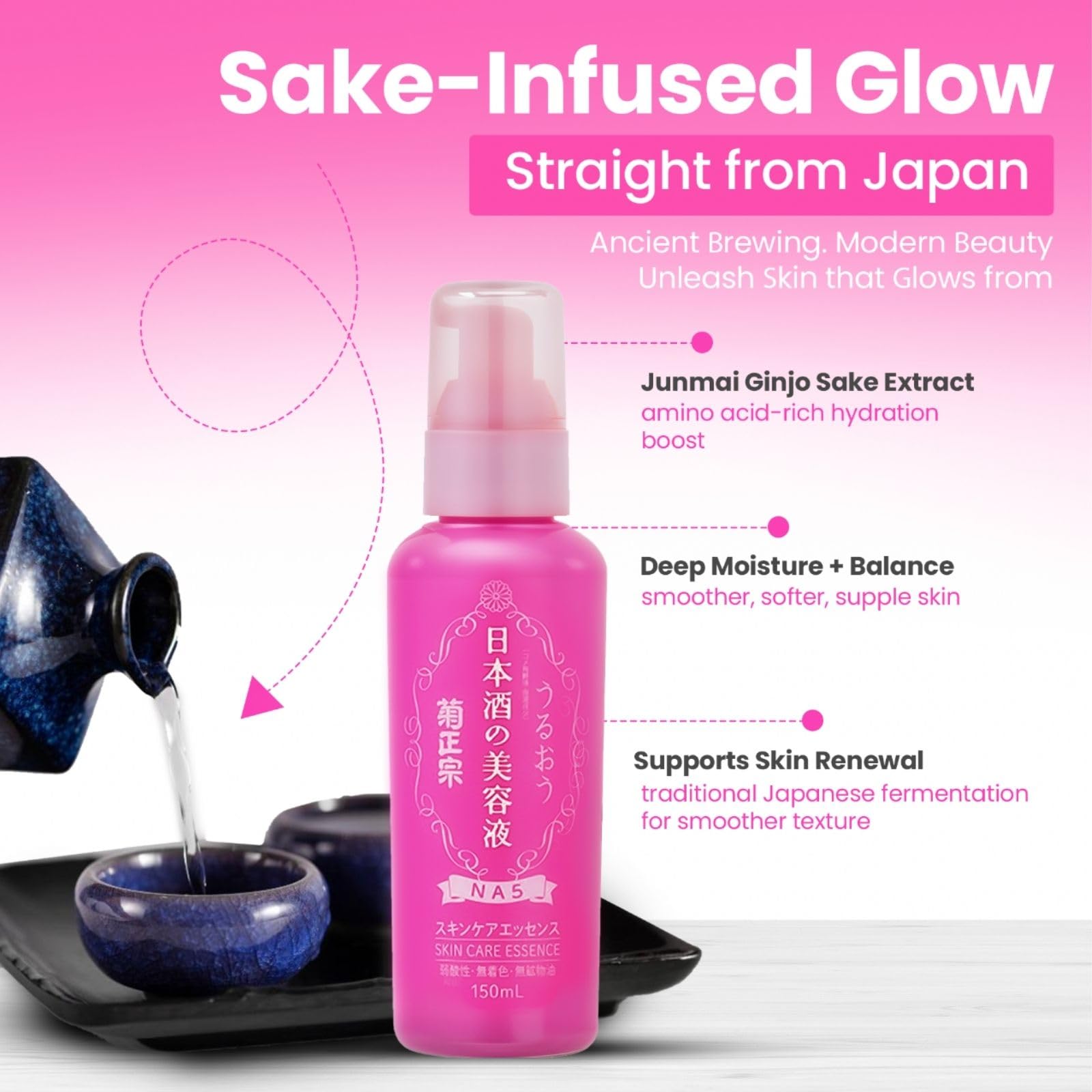 Kikumasamune Hydrating Face Lotion & Vitamin C Serum Duo – Fermented Rice, Ceramide & Soy Protein