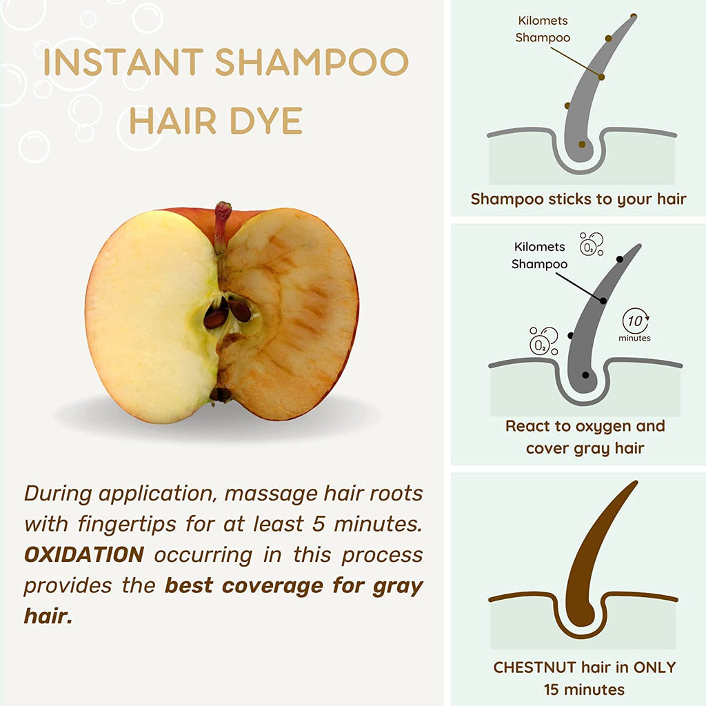 Kilomets Chestnut Hair Dye Shampoo 3-in-1 – Ammonia-Free Instant Grey Coverage (Chestnut Pack 2)