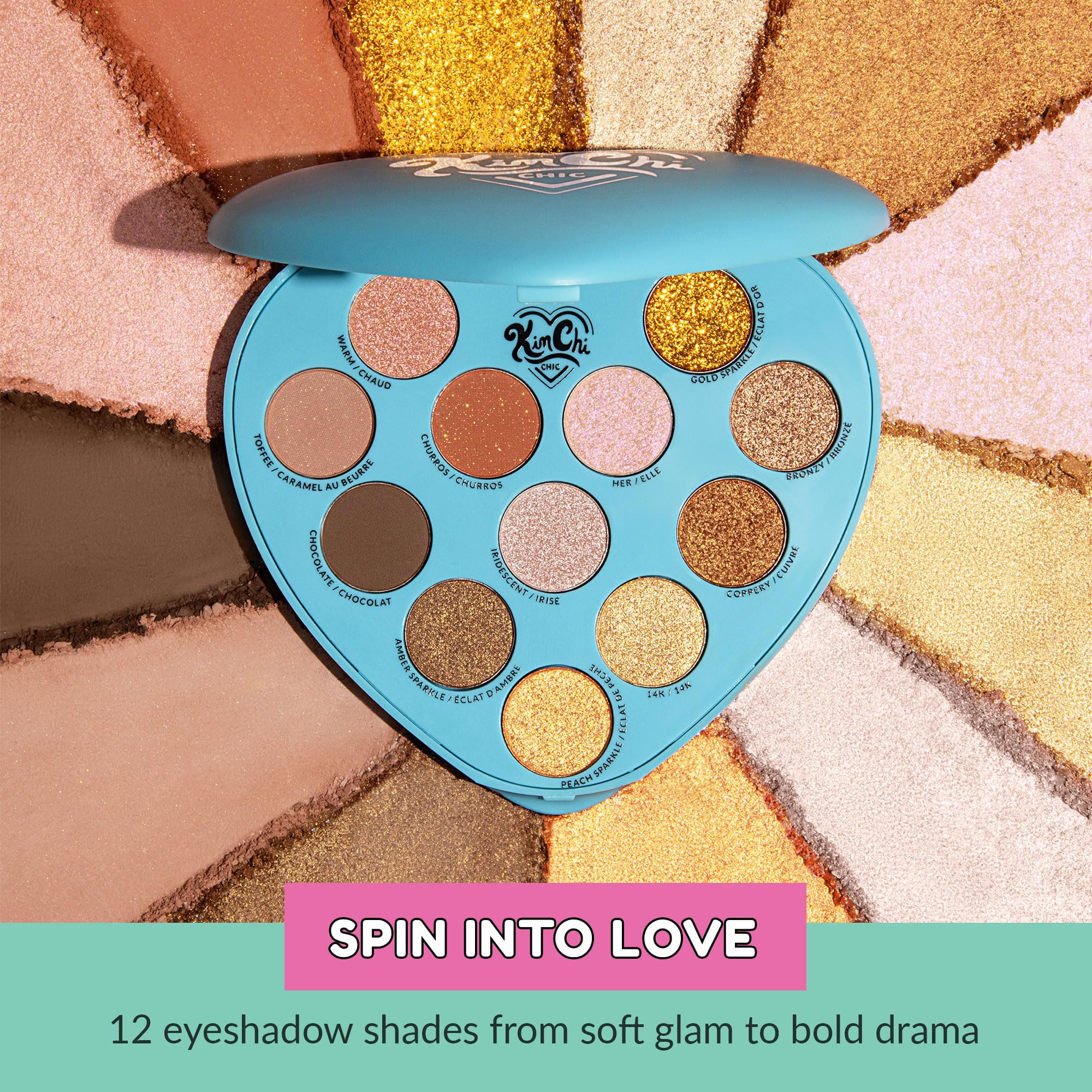 Kimchi Chic Spinning Hearts Love Eyeshadow Palette — 12 Shades for Soft Glam to Bold Looks, Long-Lasting