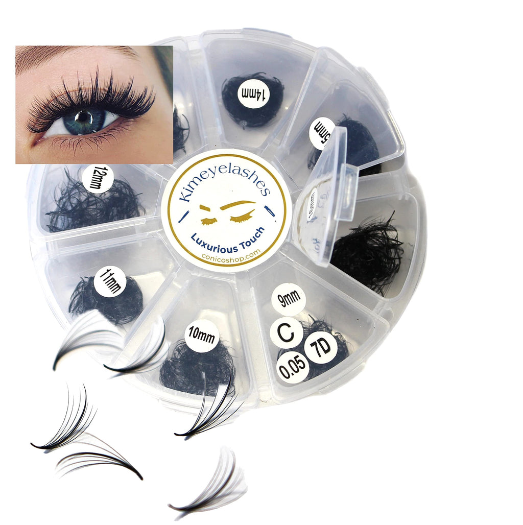 Kimeyelashes 1000 Premade Volume Fans — Mixed 9-16mm, C/D Curl, Handmade Promade Fans