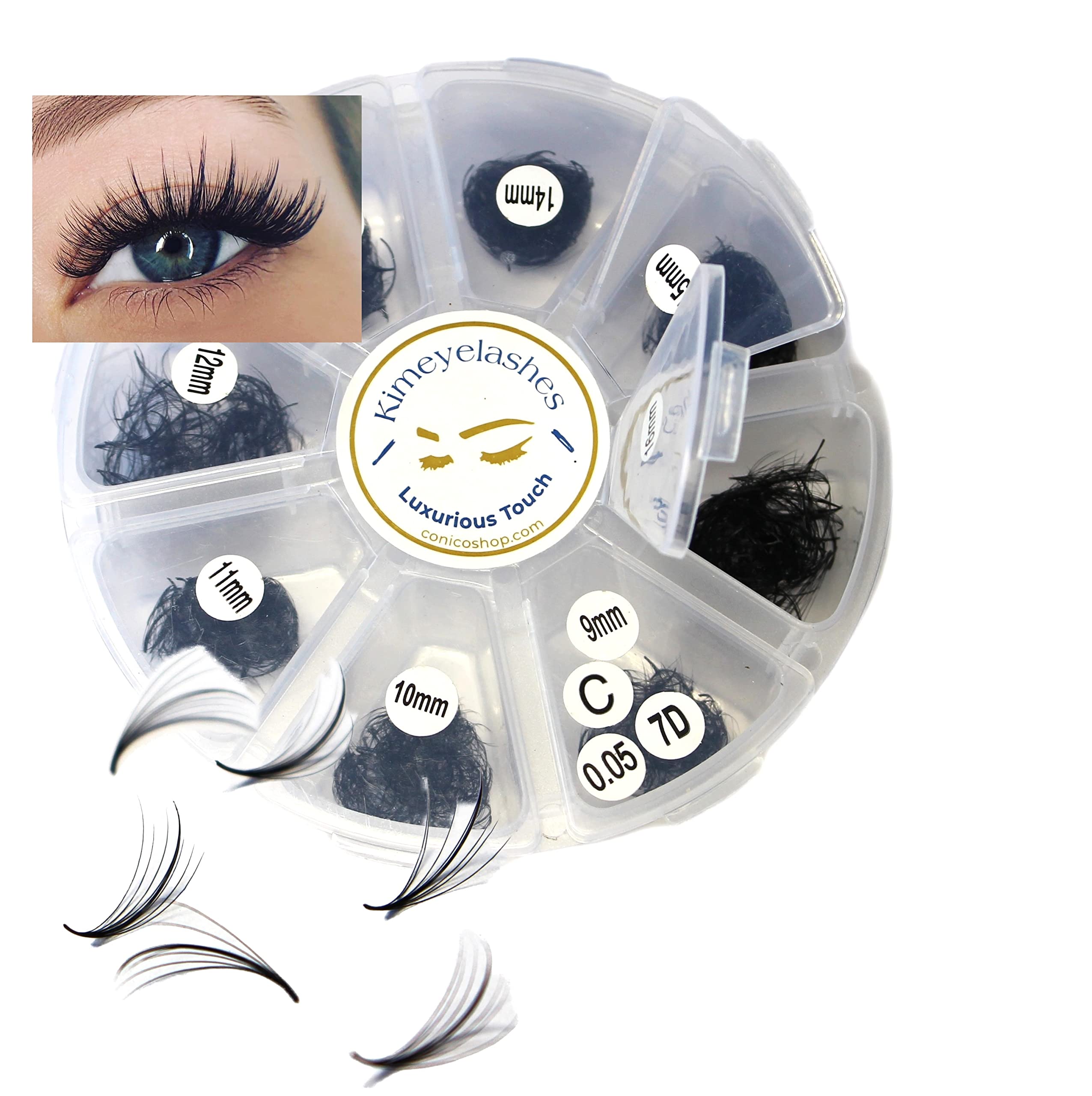 Kimeyelashes 1000 Premade Volume Fans — Mixed 9-16mm, C/D Curl, Handmade Promade Fans