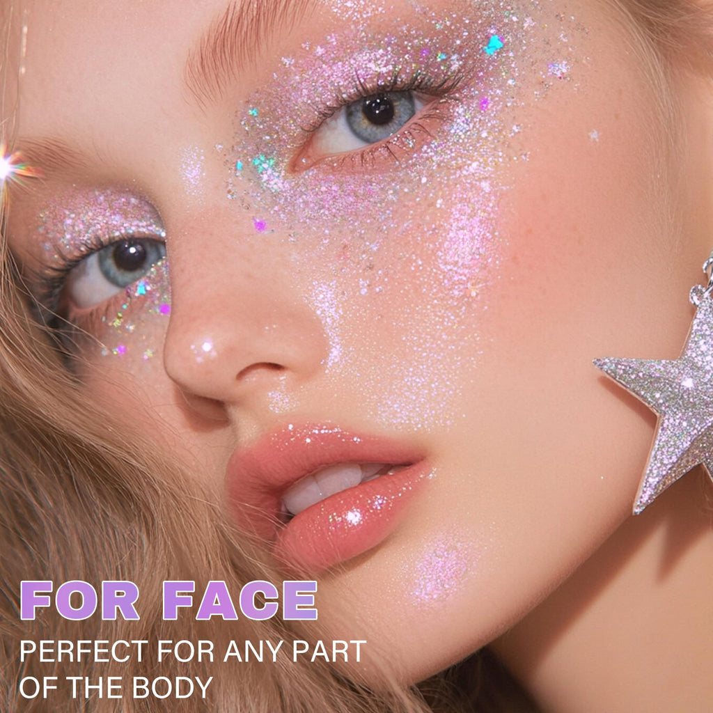 KIMIEYE Roll-on Glitter Gel for Face & Body – 1.69oz, Holographic Pink