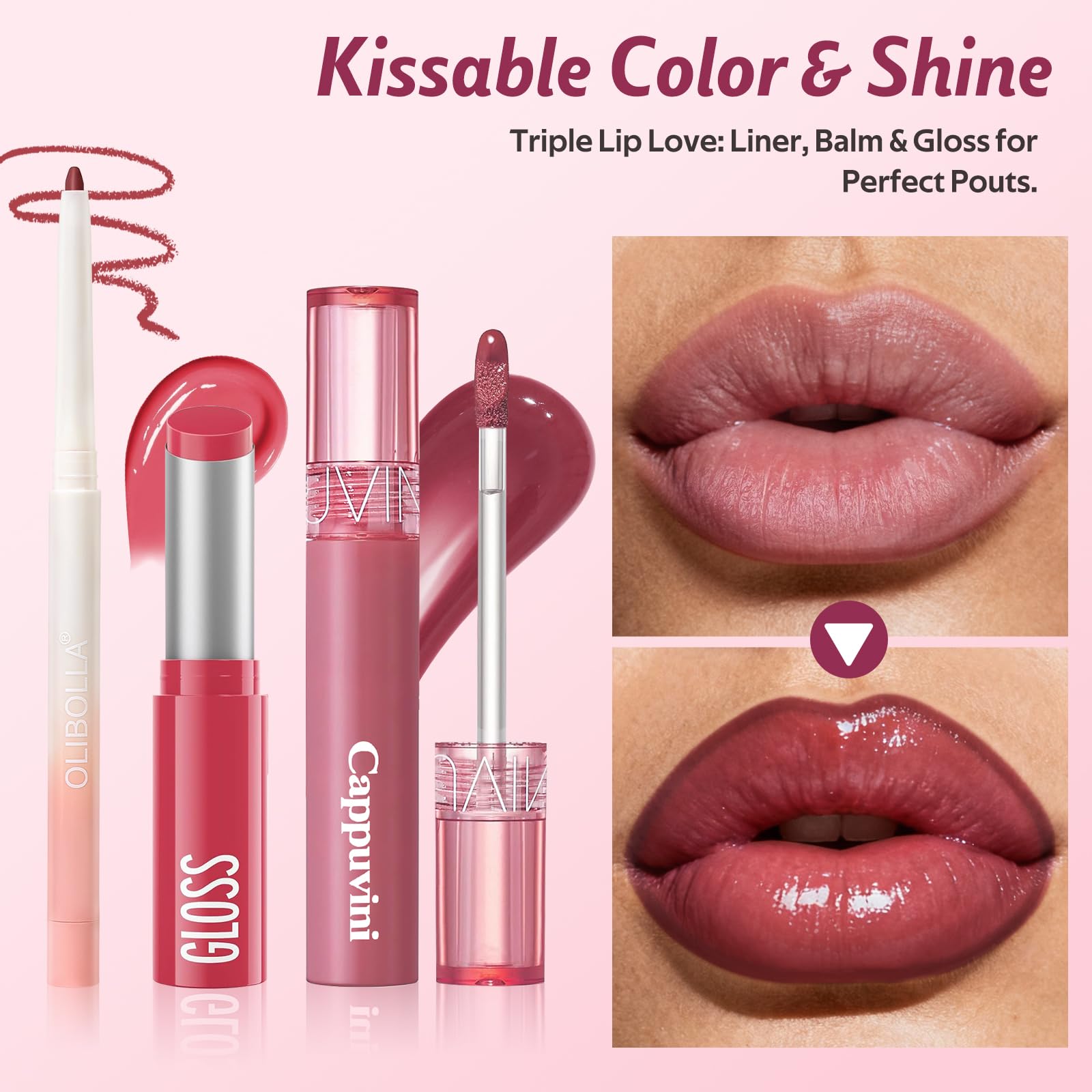 KIMUSE 3PCS Lip Combo Set – Matte Lip Liner, Hydrating Tinted Lip Balm & Juicy Lip Gloss Tint | Non-Sticky, Long-Lasting