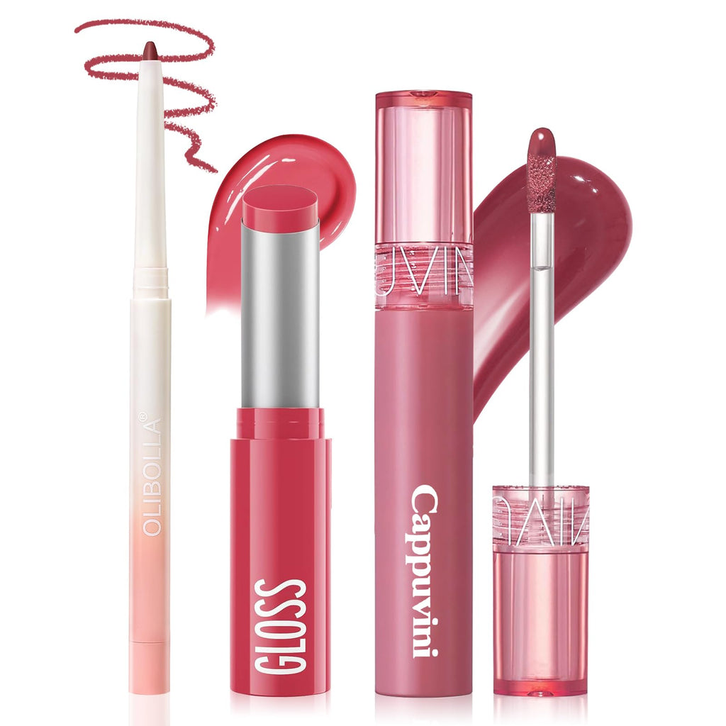 KIMUSE 3PCS Lip Combo Set – Matte Lip Liner, Hydrating Tinted Lip Balm & Juicy Lip Gloss Tint | Non-Sticky, Long-Lasting