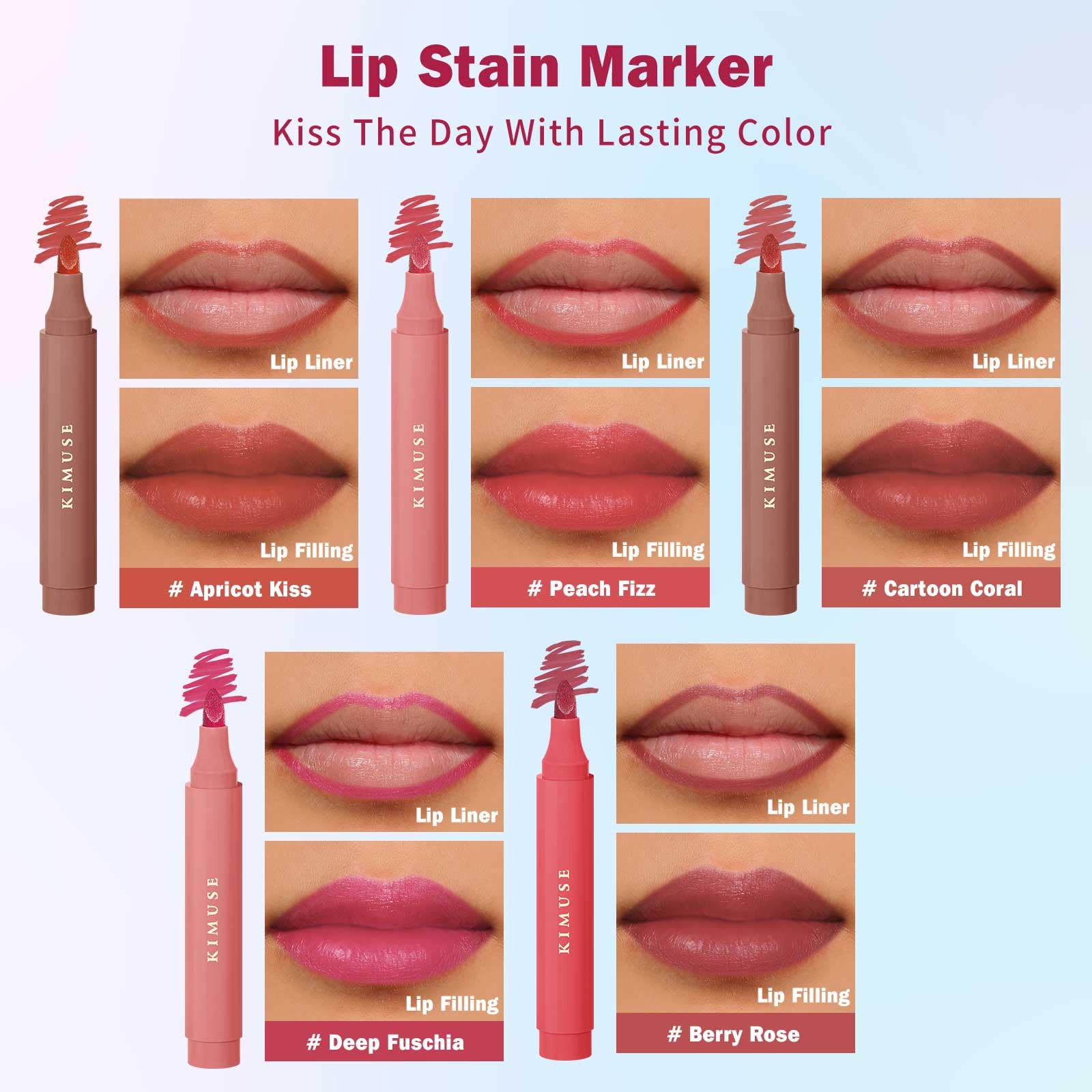 KIMUSE Lip Stain Set – 5-Piece Matte, Long-Wear Lip Color