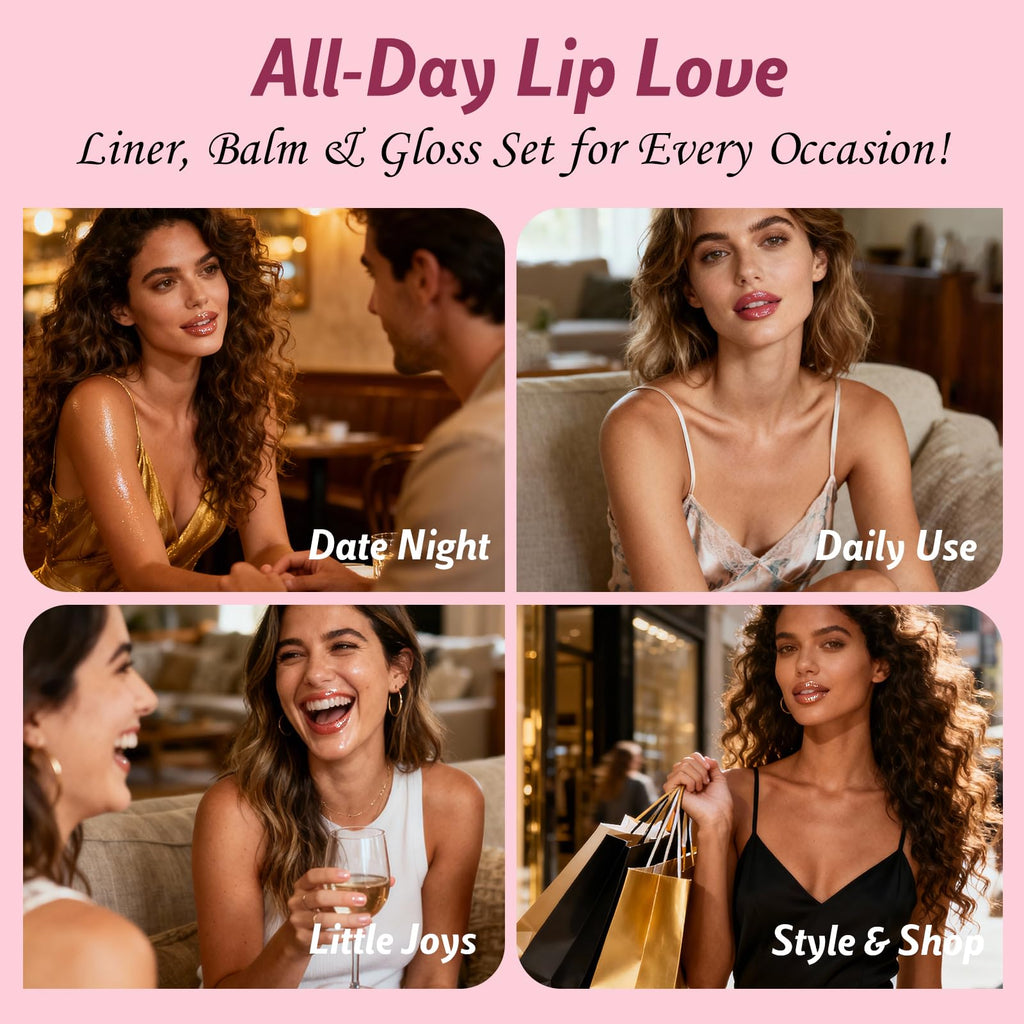 KIMUSE 3PCS Lip Combo Set – Matte Lip Liner, Hydrating Tinted Lip Balm & Juicy Lip Gloss Tint | Non-Sticky, Long-Lasting