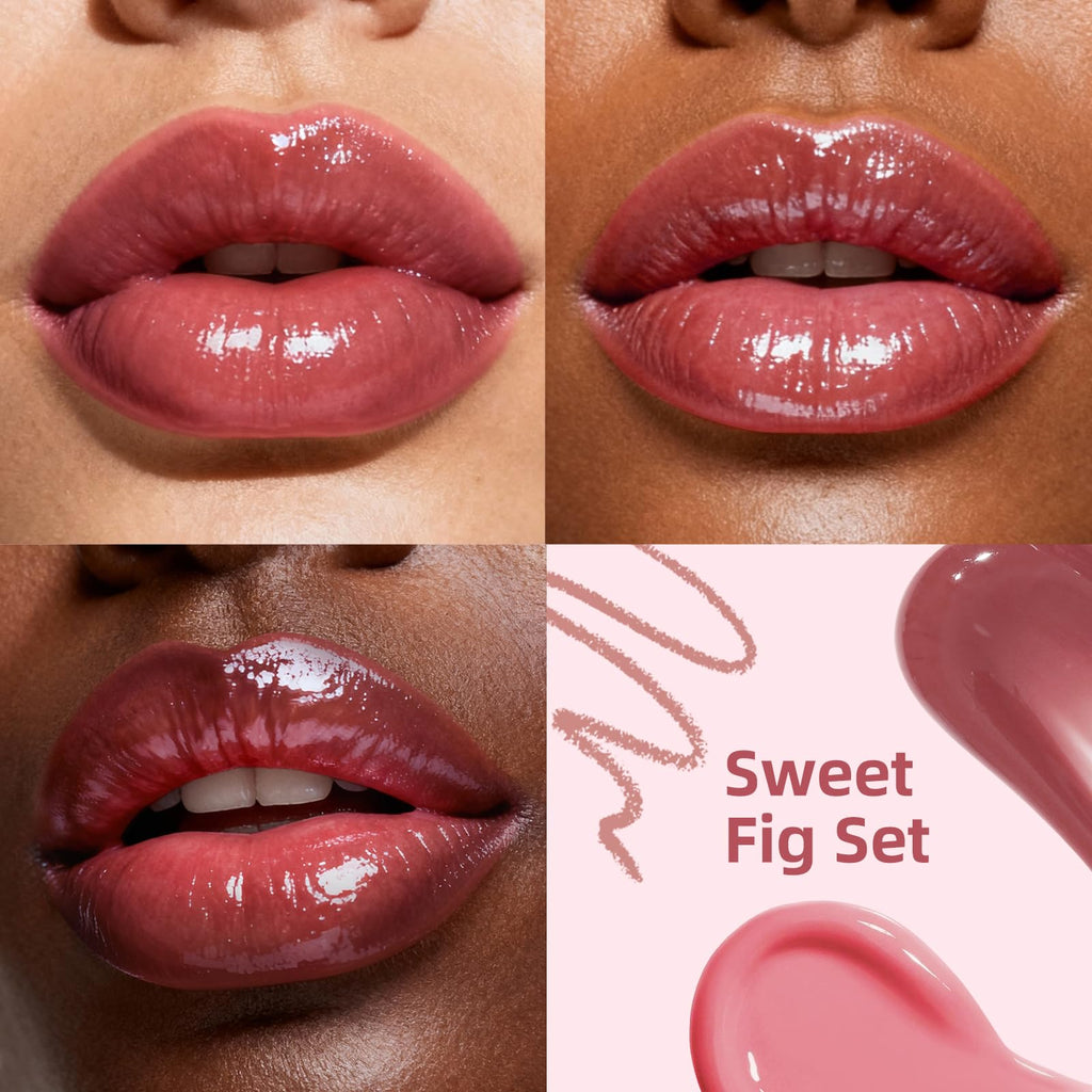 Kimuse 3PCS Lip Combo Set — Matte Lip Liner, Hydrating Tint Lip Balm & Juicy Lip Gloss Tint | Sweet Fig