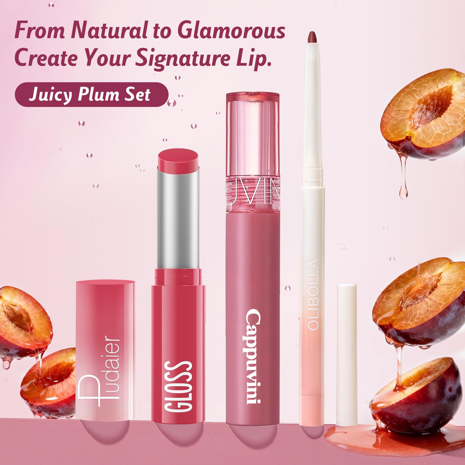 KIMUSE 3PCS Lip Combo Set – Matte Lip Liner, Hydrating Tinted Lip Balm & Juicy Lip Gloss Tint | Non-Sticky, Long-Lasting