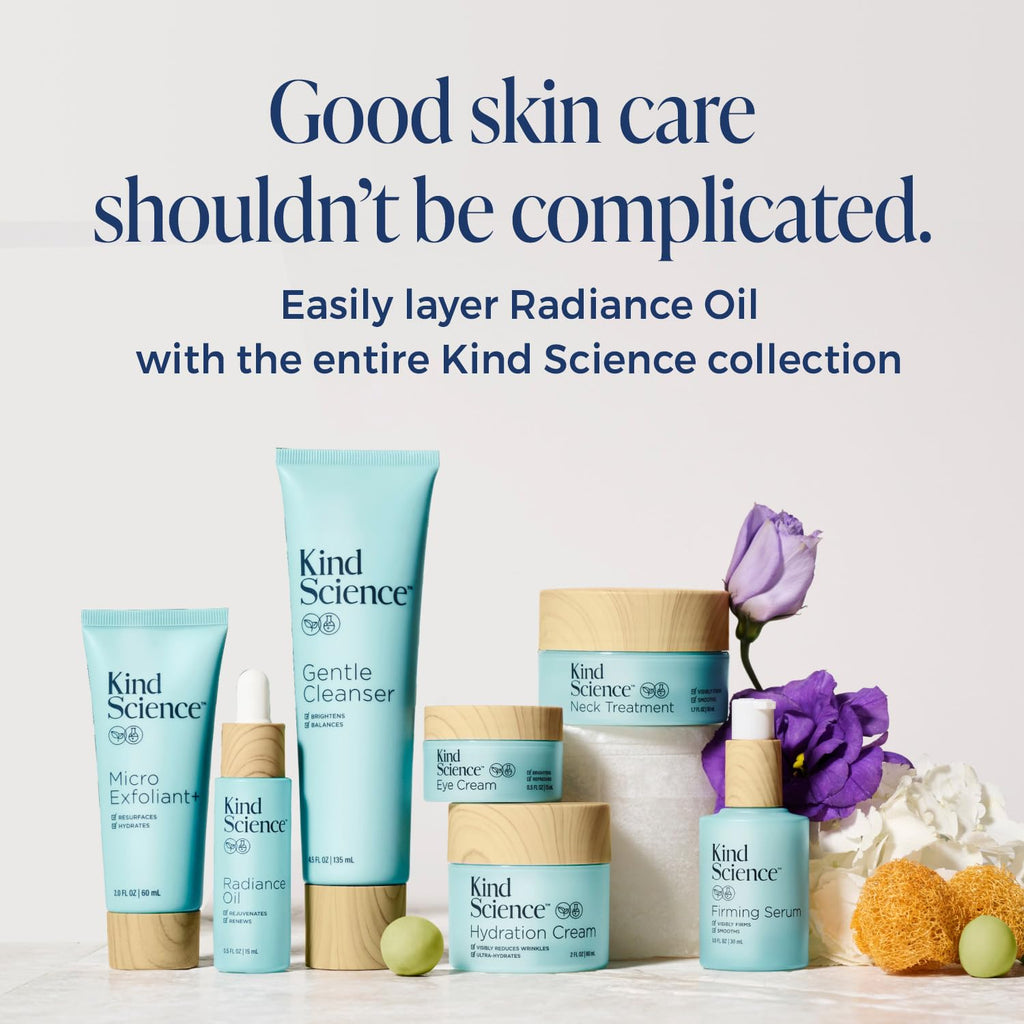 Kind Science Radiance Face Oil – Hydration with Vitamins E, C & A, Bakuchiol, Jojoba & Moringa Oil | Vegan, Cruelty‑Free, 0.5 oz