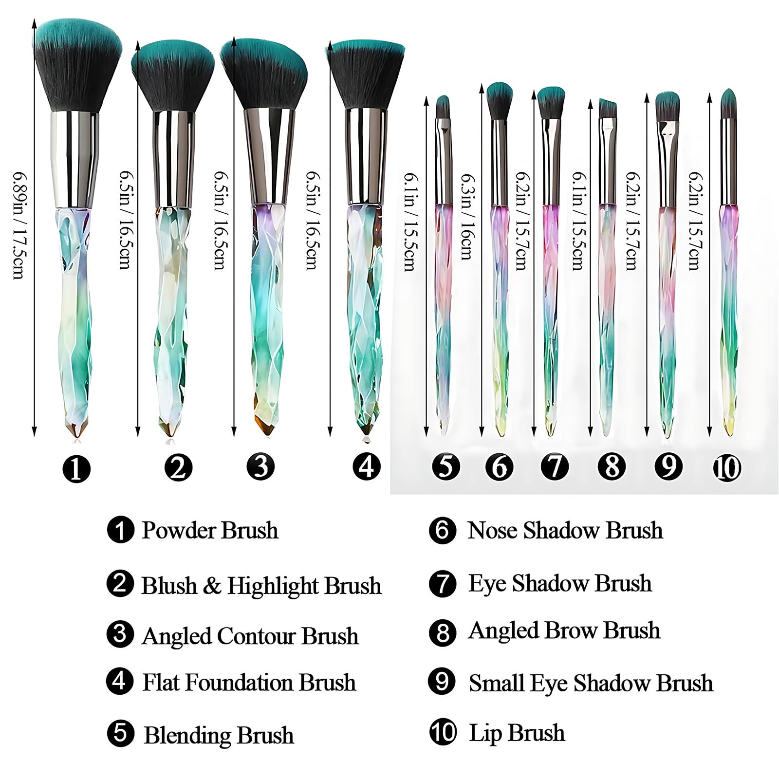 Kingtree 10-Piece Crystal Makeup Brush Set – Premium Synthetic Bristles & Sparkling Crystal Handles