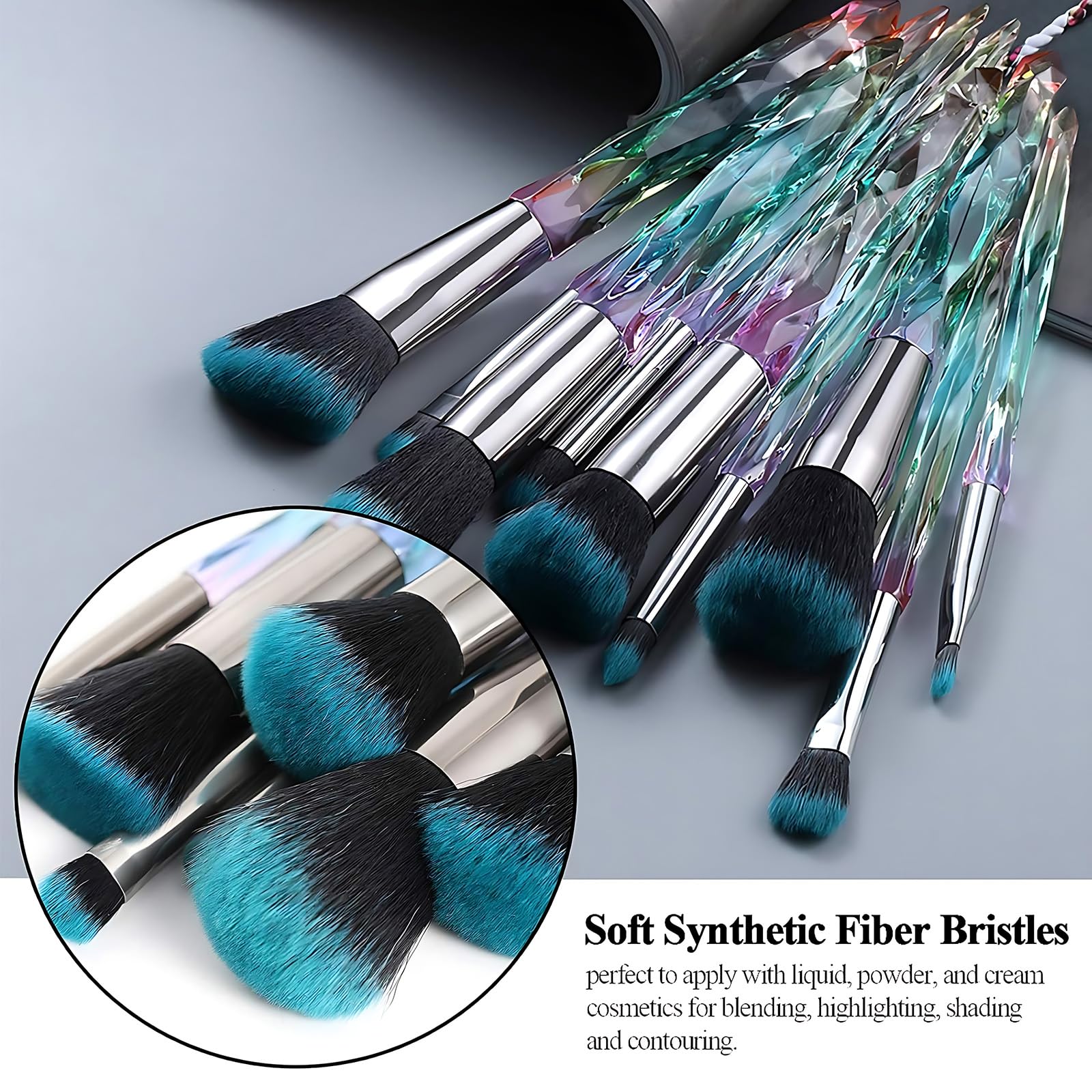 Kingtree 10-Piece Crystal Makeup Brush Set – Premium Synthetic Bristles & Sparkling Crystal Handles