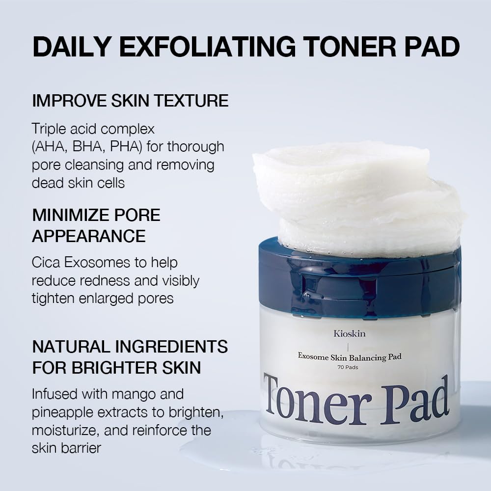 KIOSKIN Toner Pads – 35% Smaller Pores, 32% Reduced Pore Area, CICA Exosomes, AHA/BHA/PHA