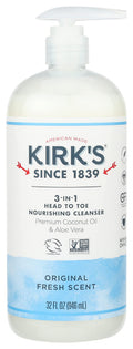 Kirk's 3-in-1 Head to Toe Clean Body Wash – Nourishing Cleanser, Original Fresh Scent, 32 oz
