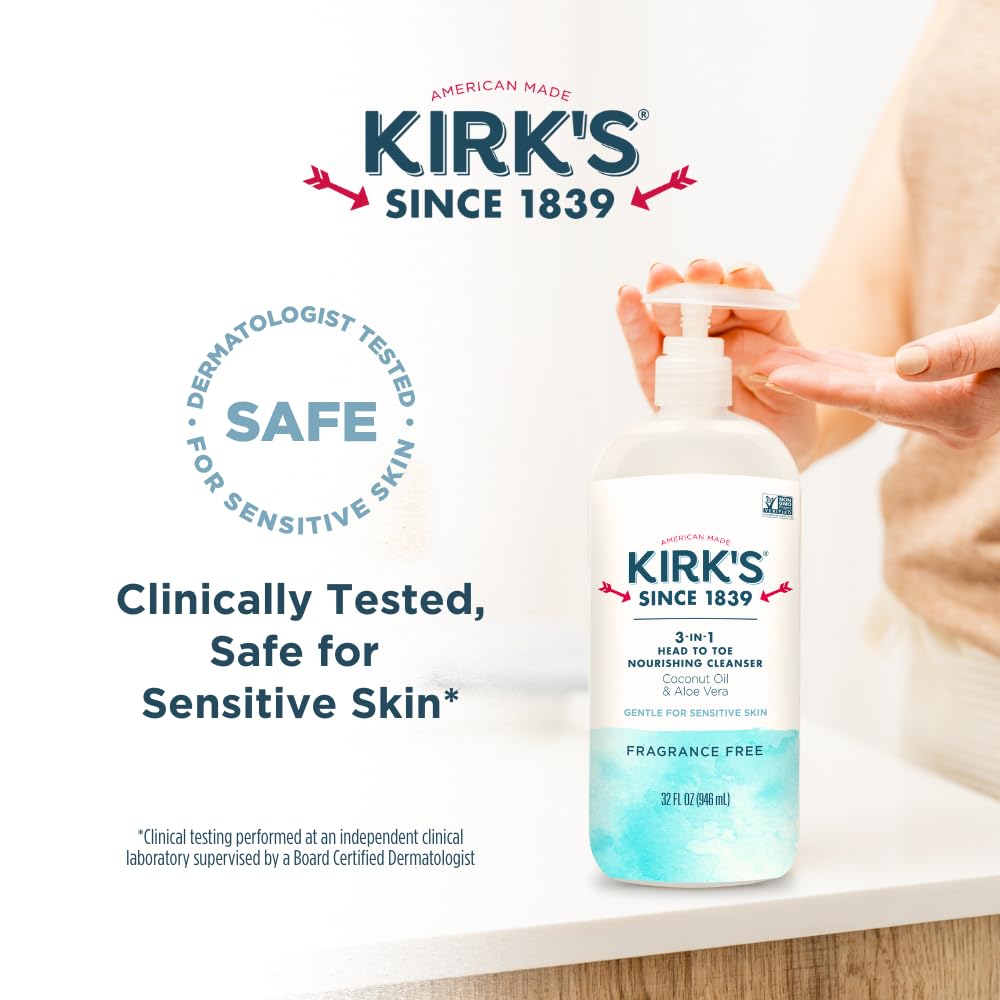 Kirk's 3-in-1 Head to Toe Cleanser - Fragrance Free, Coconut Oil & Aloe - 32oz (2-Pack)