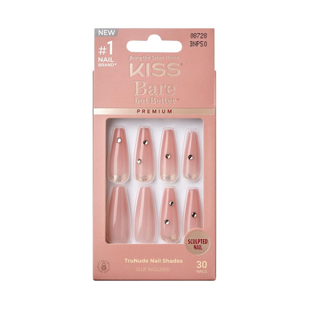 KISS False Nails Kit | Bare but Better Ready-to-Wear X-Long Coffin Nails