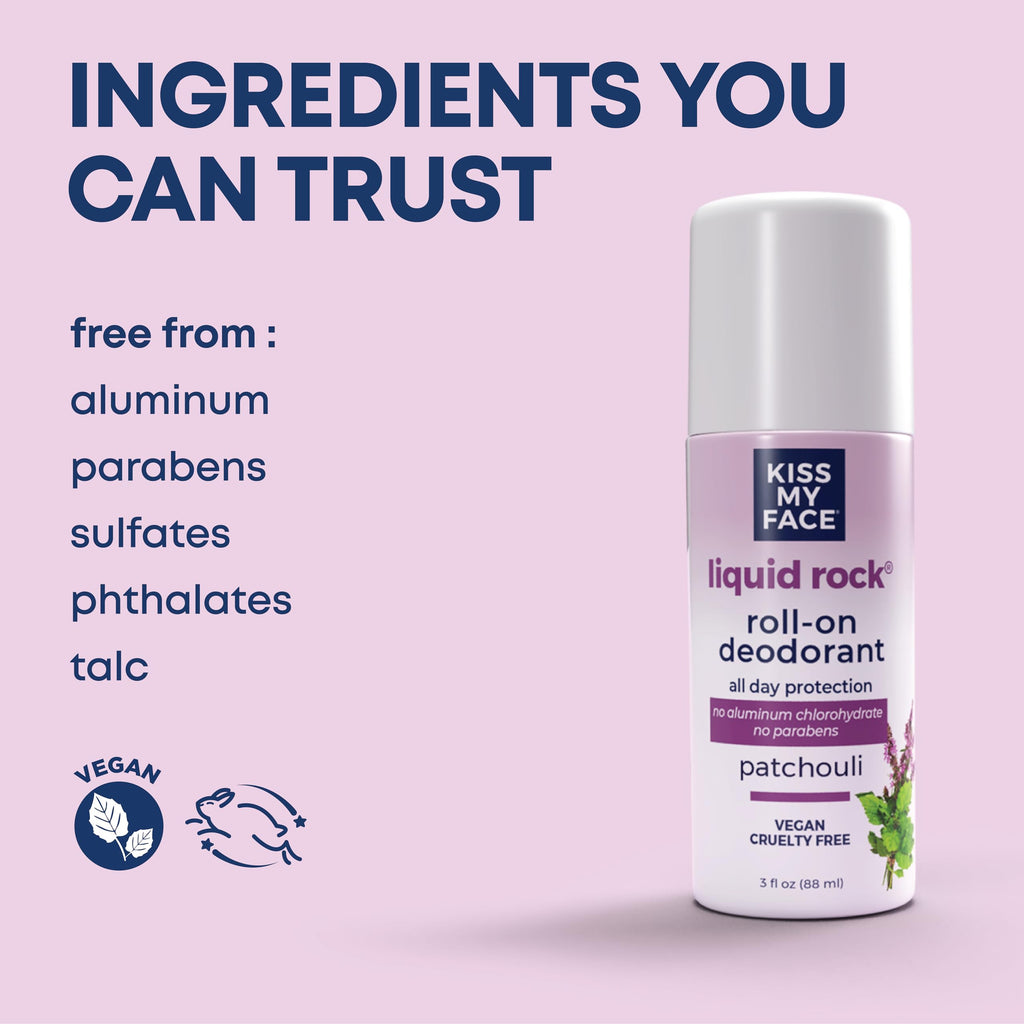 Kiss My Face Liquid Rock Roll-On Deodorant – Patchouli, Aluminum & Paraben Free, 3 oz