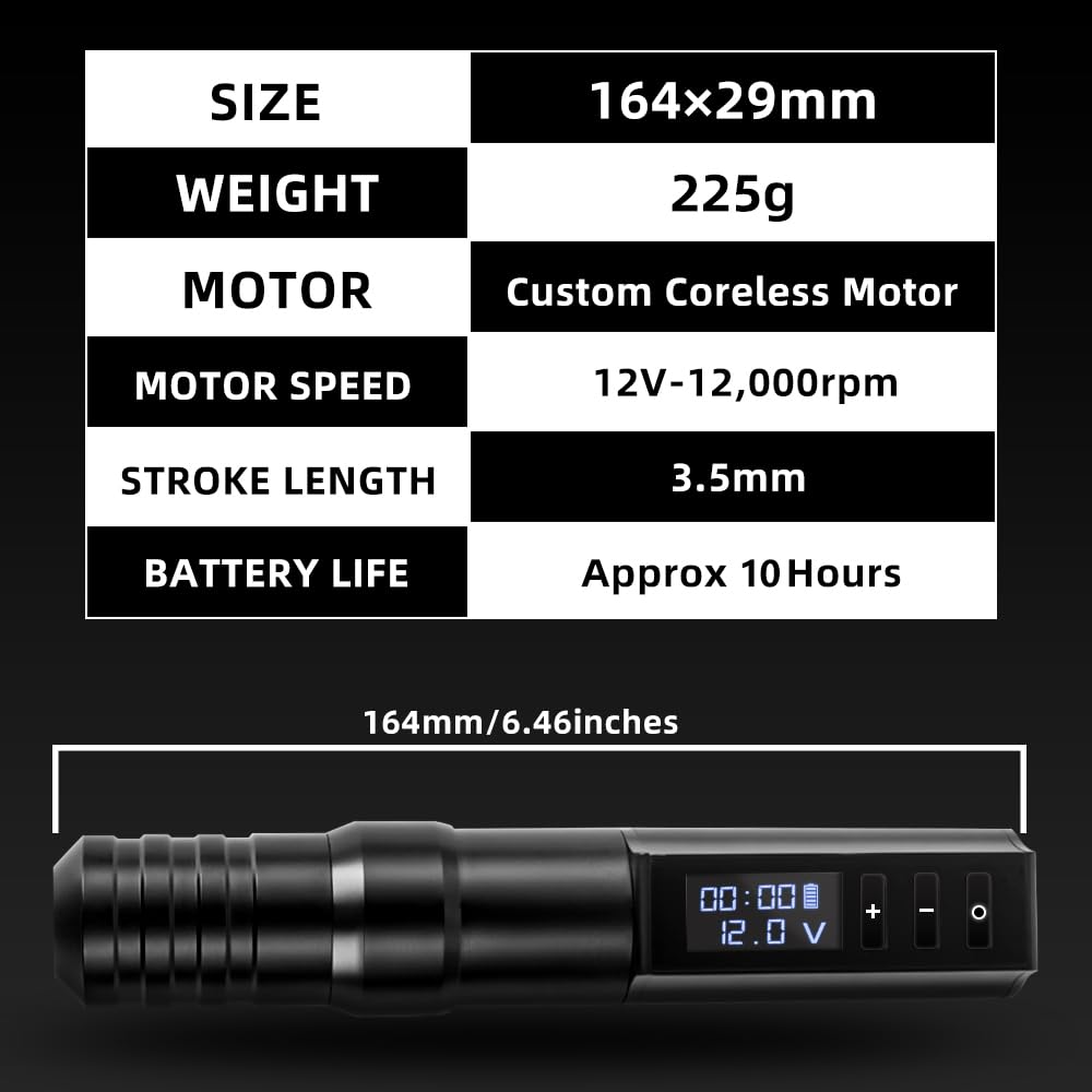 Kiss of Dragon Tattoo Kit — Wireless Tattoo Machine, 2400mAh Battery, 20 Cartridges, Ink & Practice Skin