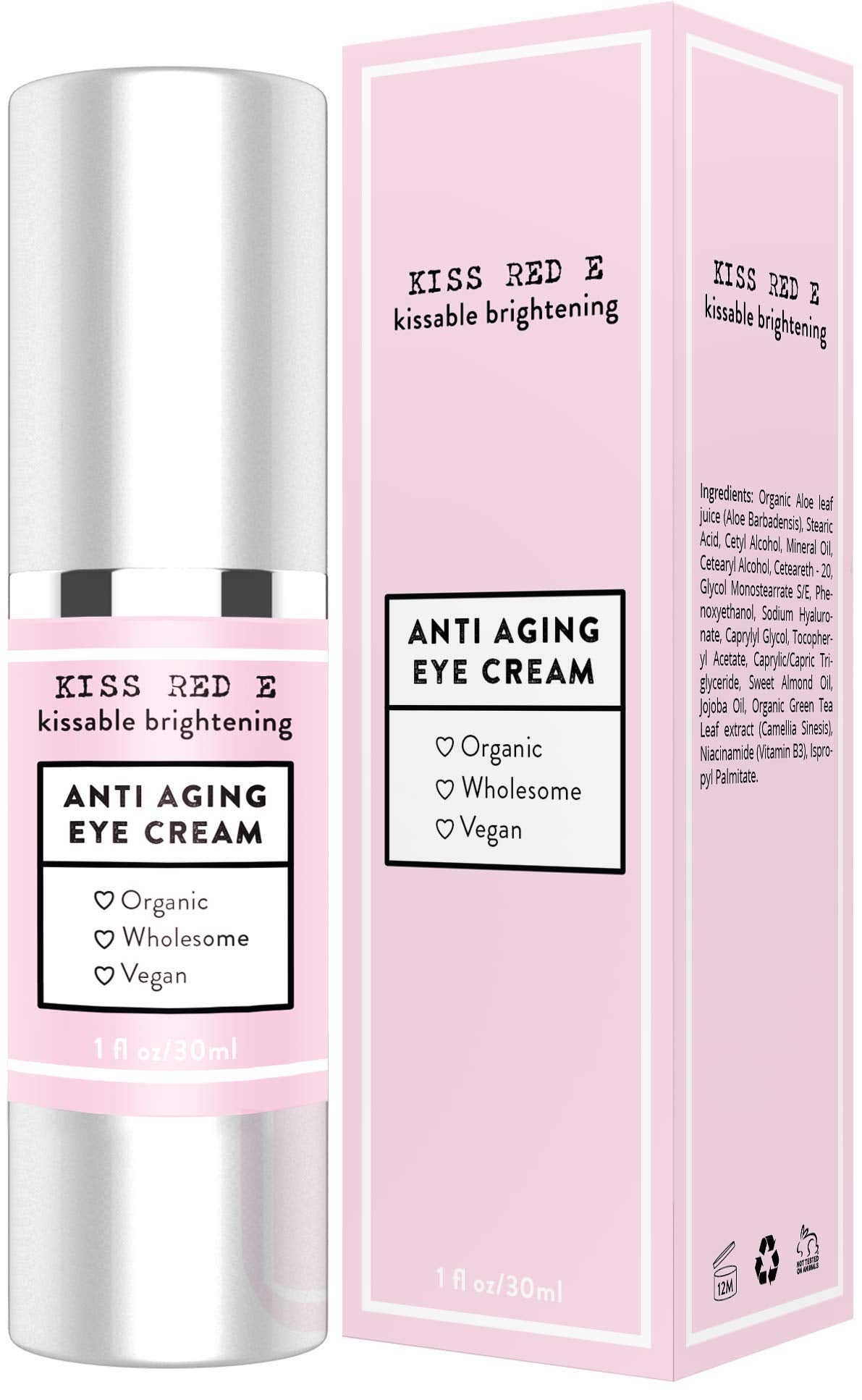 Kiss Red E Anti Aging Eye Cream – Vegan, Hydrating Eye Care for Dark Circles & Wrinkles – 1 oz