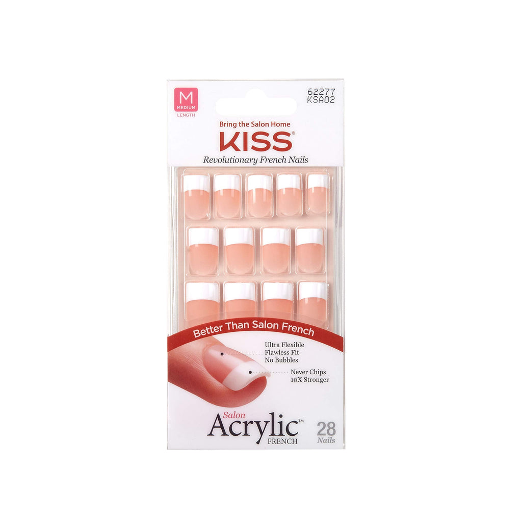 KISS Salon Acrylic French Kit Sugar Rush Medium (6 Pack) – Ultra-Flexible, Never Chips
