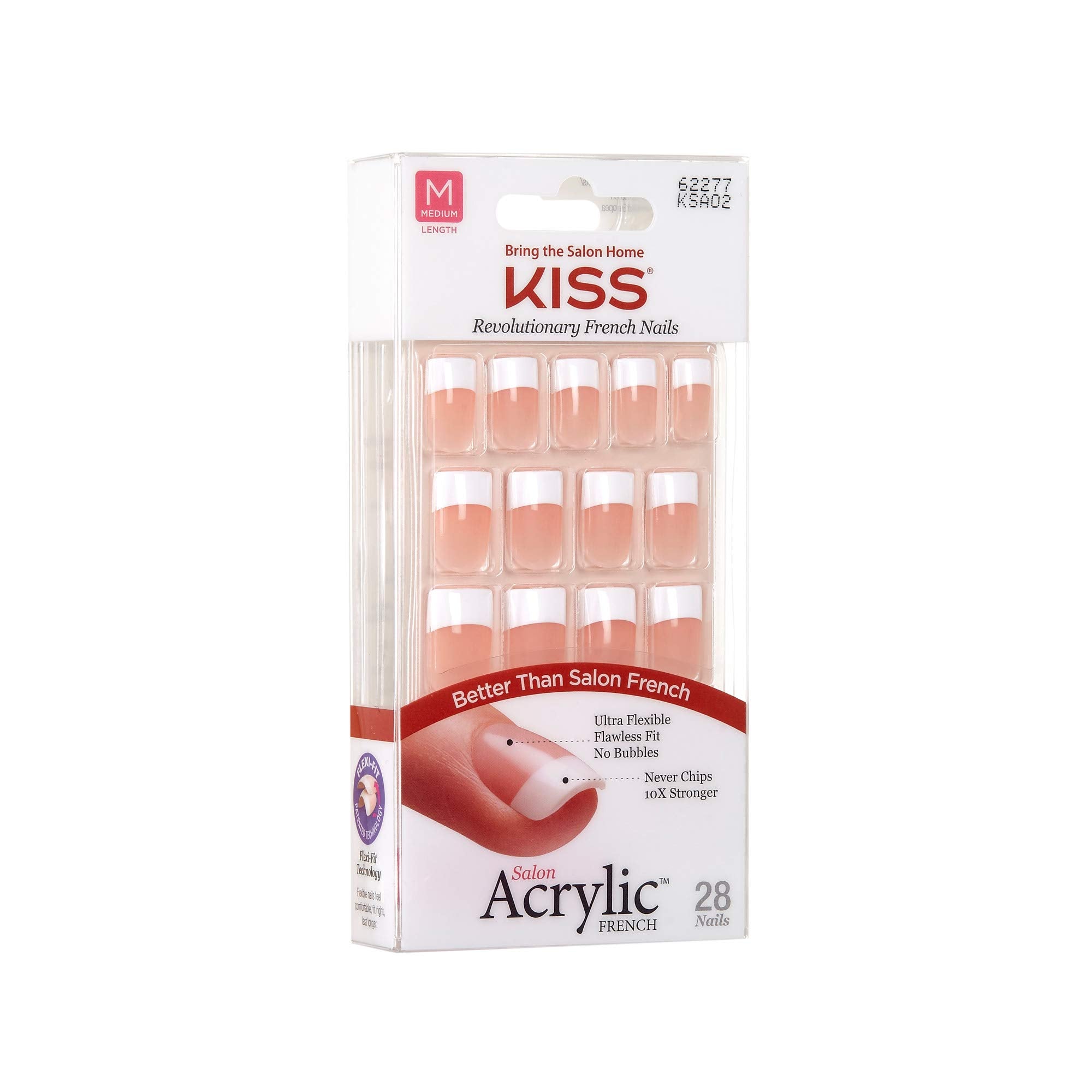 KISS Salon Acrylic French Kit Sugar Rush Medium (6 Pack) – Ultra-Flexible, Never Chips