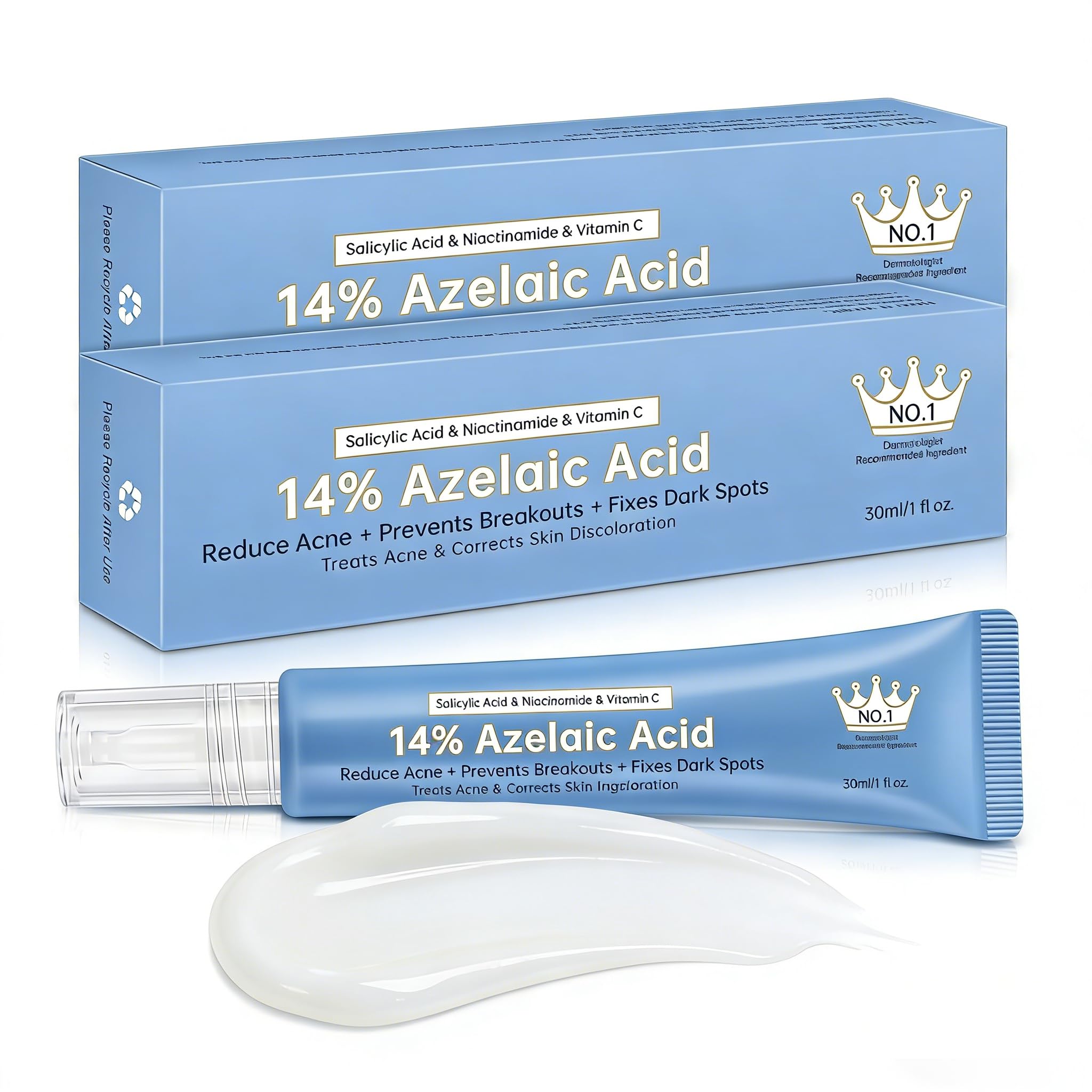 KIUORET 14% Azelaic Acid Acne Cream with Hyaluronic Acid, Niacinamide & Squalane
