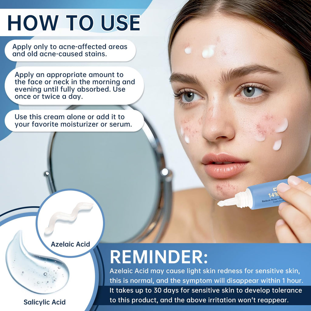 KIUORET 14% Azelaic Acid Acne Cream with Hyaluronic Acid, Niacinamide & Squalane