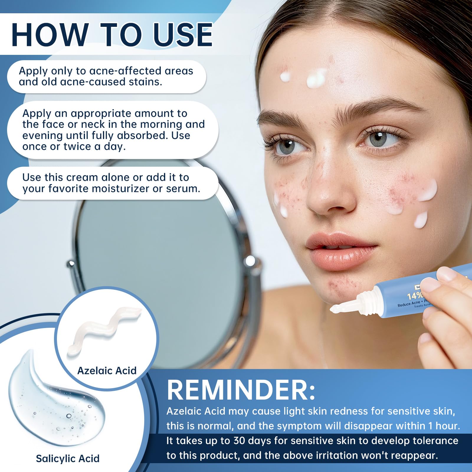 KIUORET 14% Azelaic Acid Acne Cream with Hyaluronic Acid, Niacinamide & Squalane