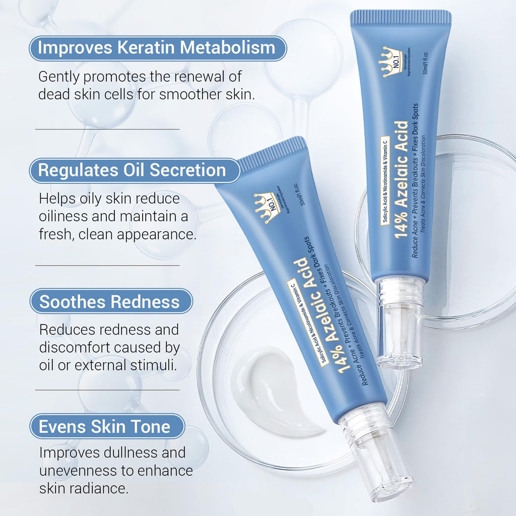 KIUORET 14% Azelaic Acid Acne Cream with Hyaluronic Acid, Niacinamide & Squalane