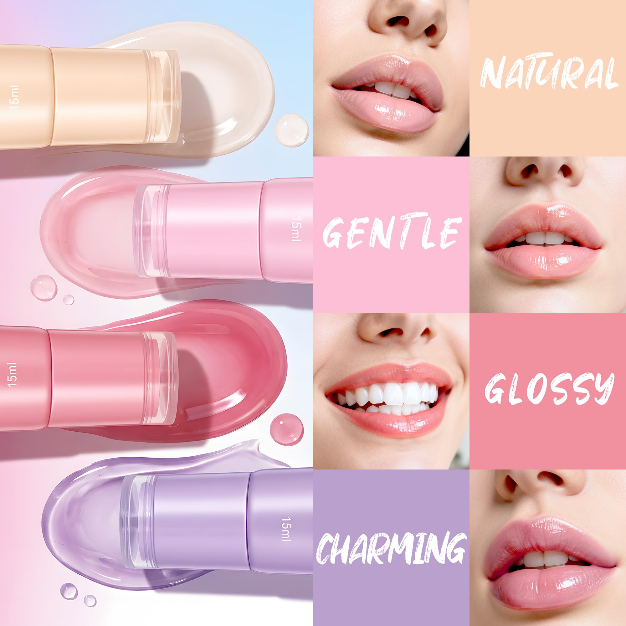 KIUORET Hydration Lip Gloss Set – 4 Pc Keychain with Cute Charms