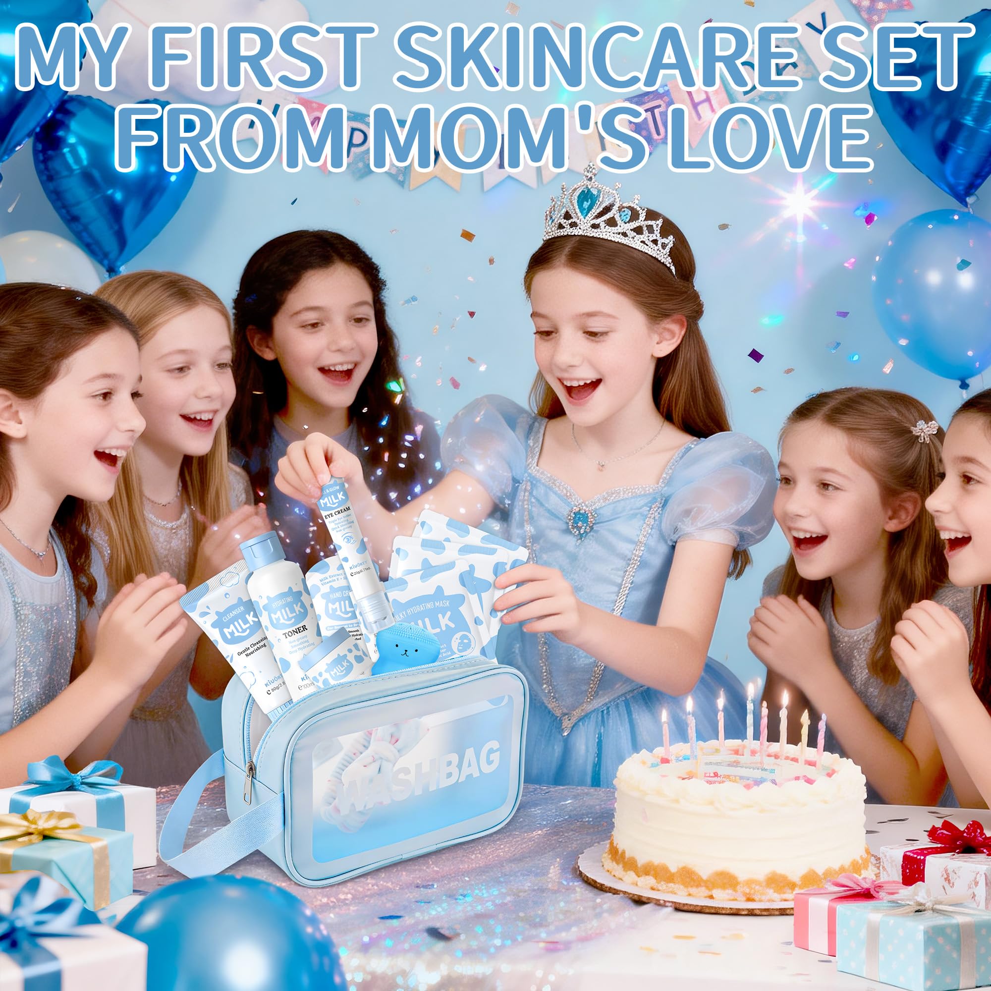 KIUORET 12-Piece Milk Skincare Set for Girls 8-12 | Niacinamide & Hyaluronic Acid Hydration