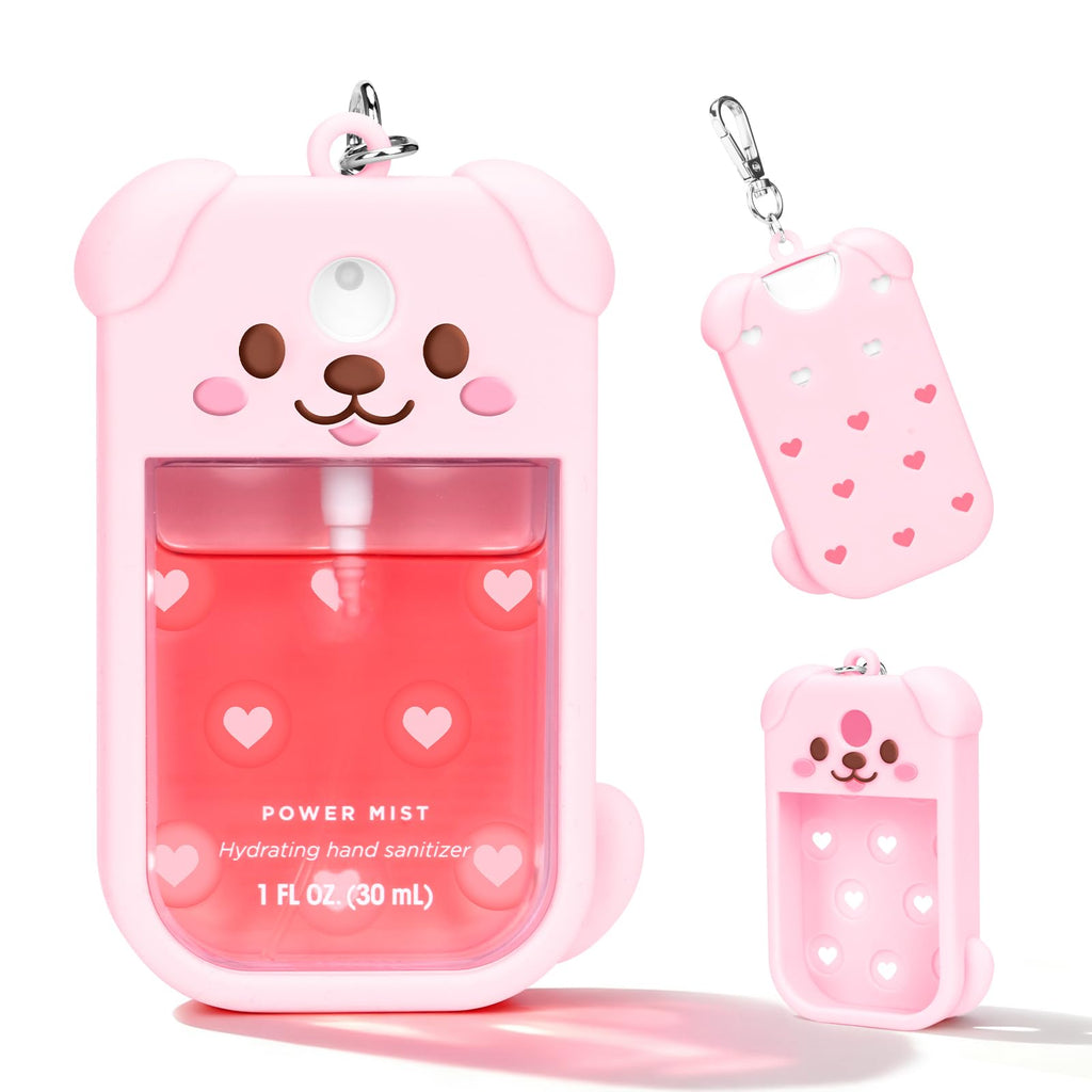 Kivzex Dog Silicone Case for Touchland 1oz Sprays - Pink, Keychain Clip, Fits Power Mist & Glow Mist