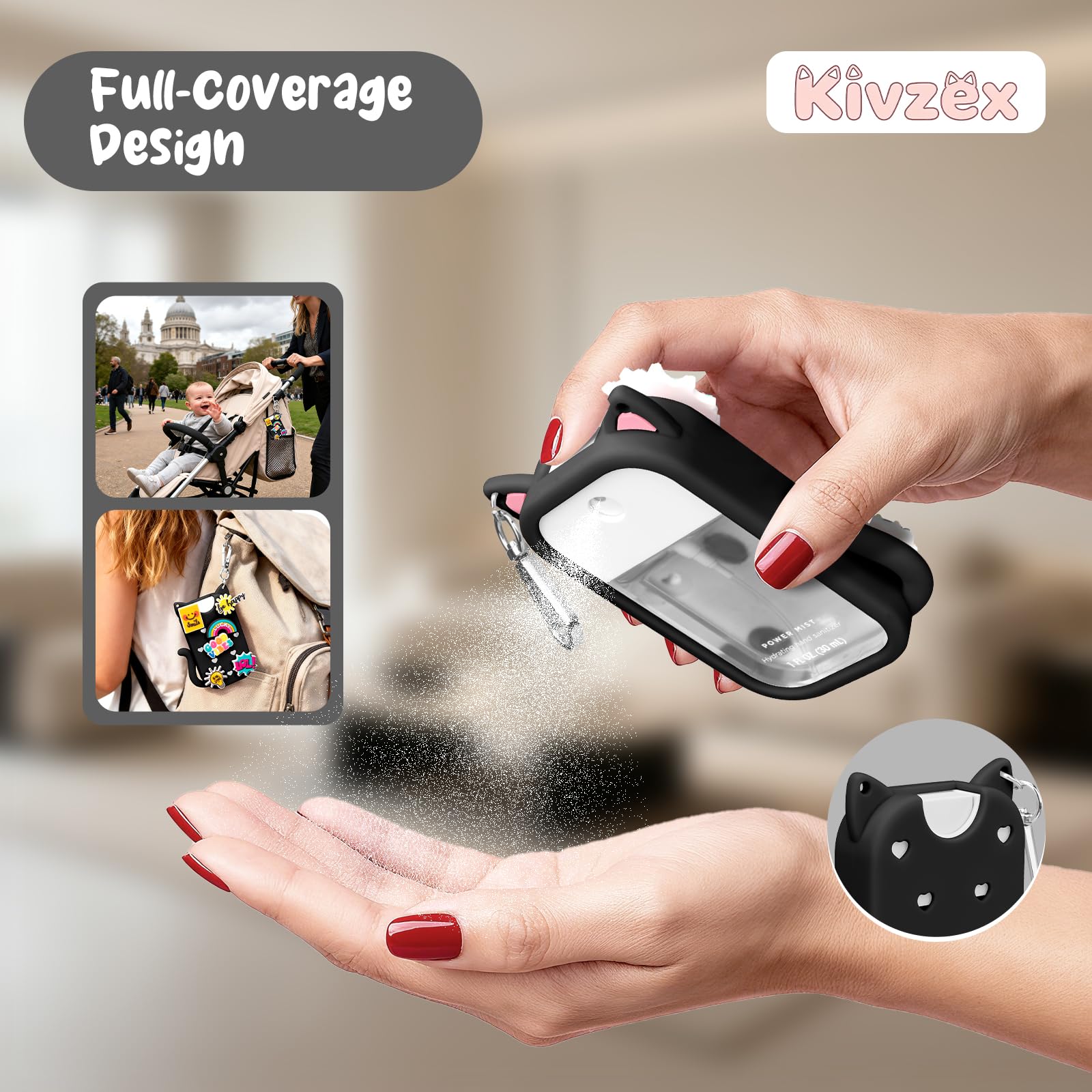 Kivzex Cat Silicone Case for Touchland 1oz Hand Sanitizer — Keychain & Charms
