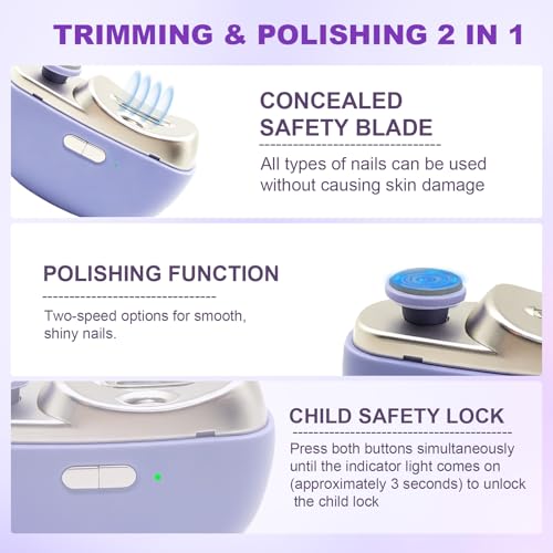 Kiwtreby Electric Nail Clipper 2-in-1: Gentle Trim & Polish for All Ages