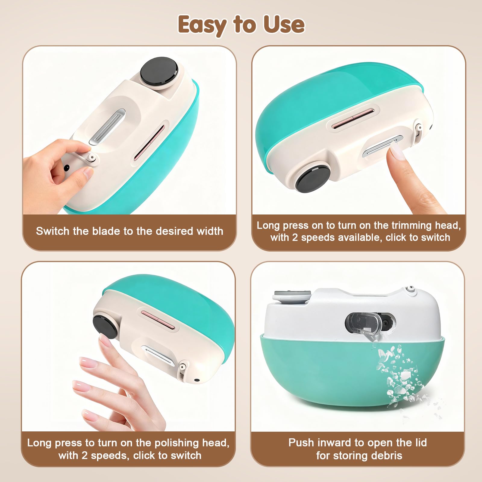 Kiwtreby Electric Nail Clipper – Adjustable Opening, All-in-One Nail Trimmer (Upgraded White)