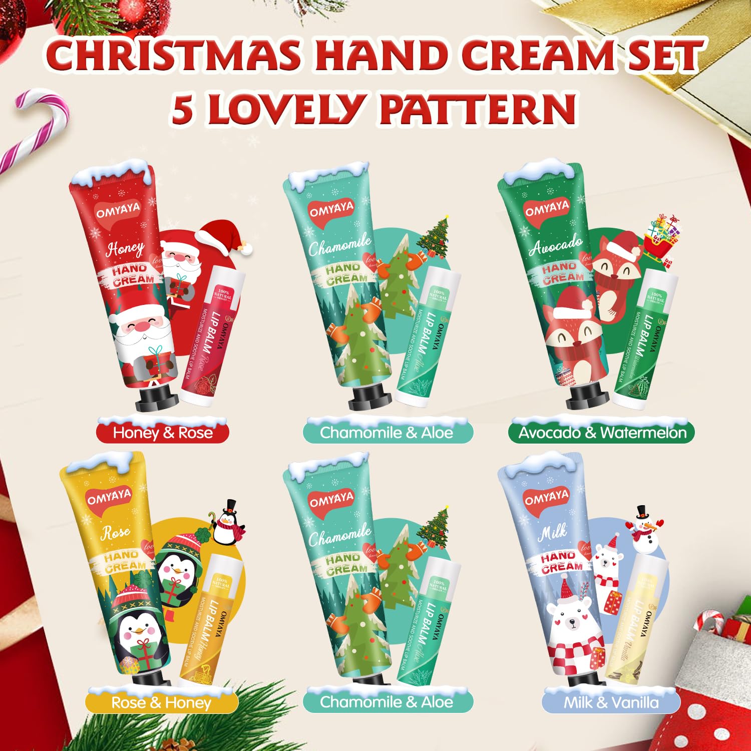 KIYTARBOO Christmas Bulk Gifts for Women – Lip Balm & Hand Cream Set with Organza Bag