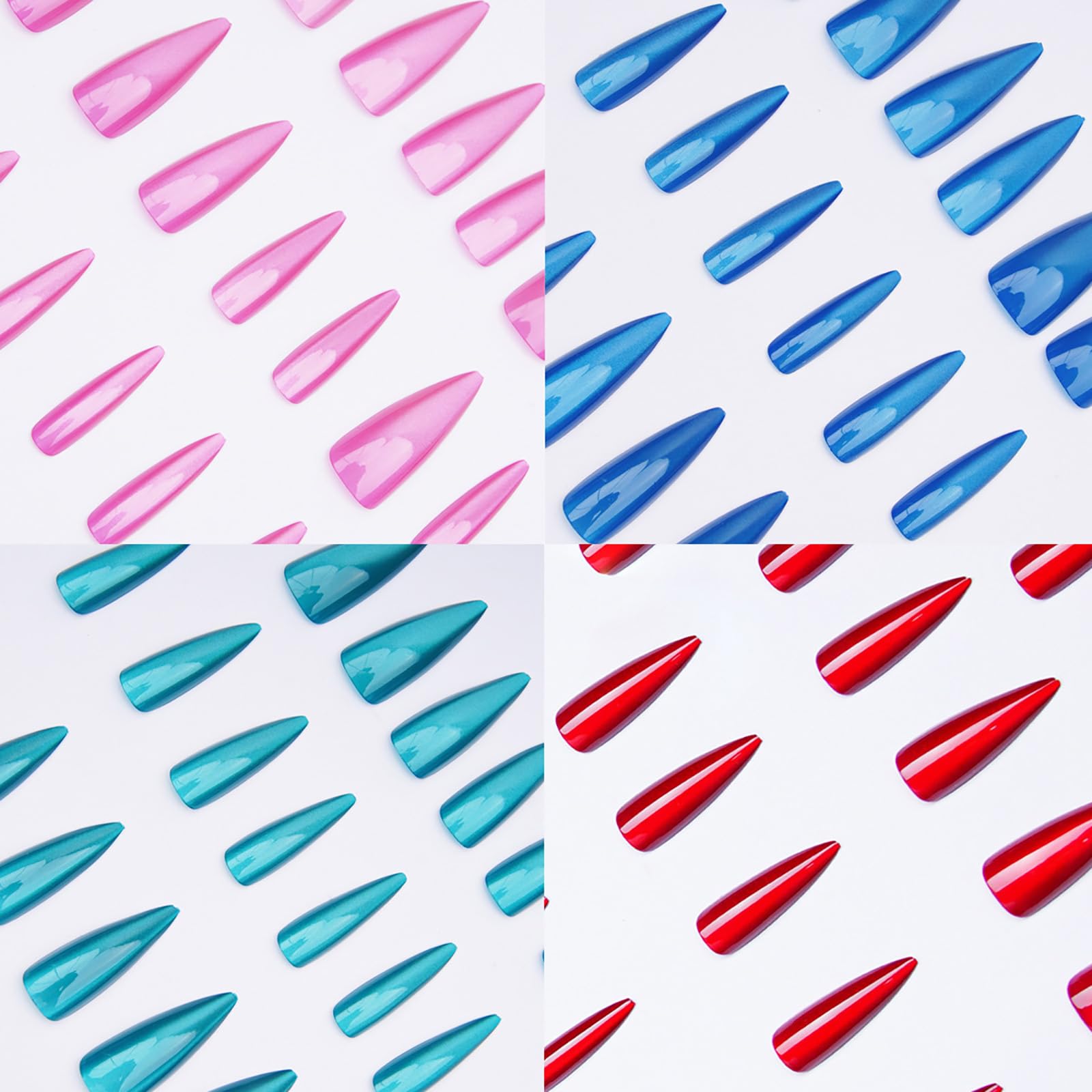KKUUOO 4 Pack Cat Eye Stiletto Press On Nails – Long Glitter Gradient, 96 Pcs