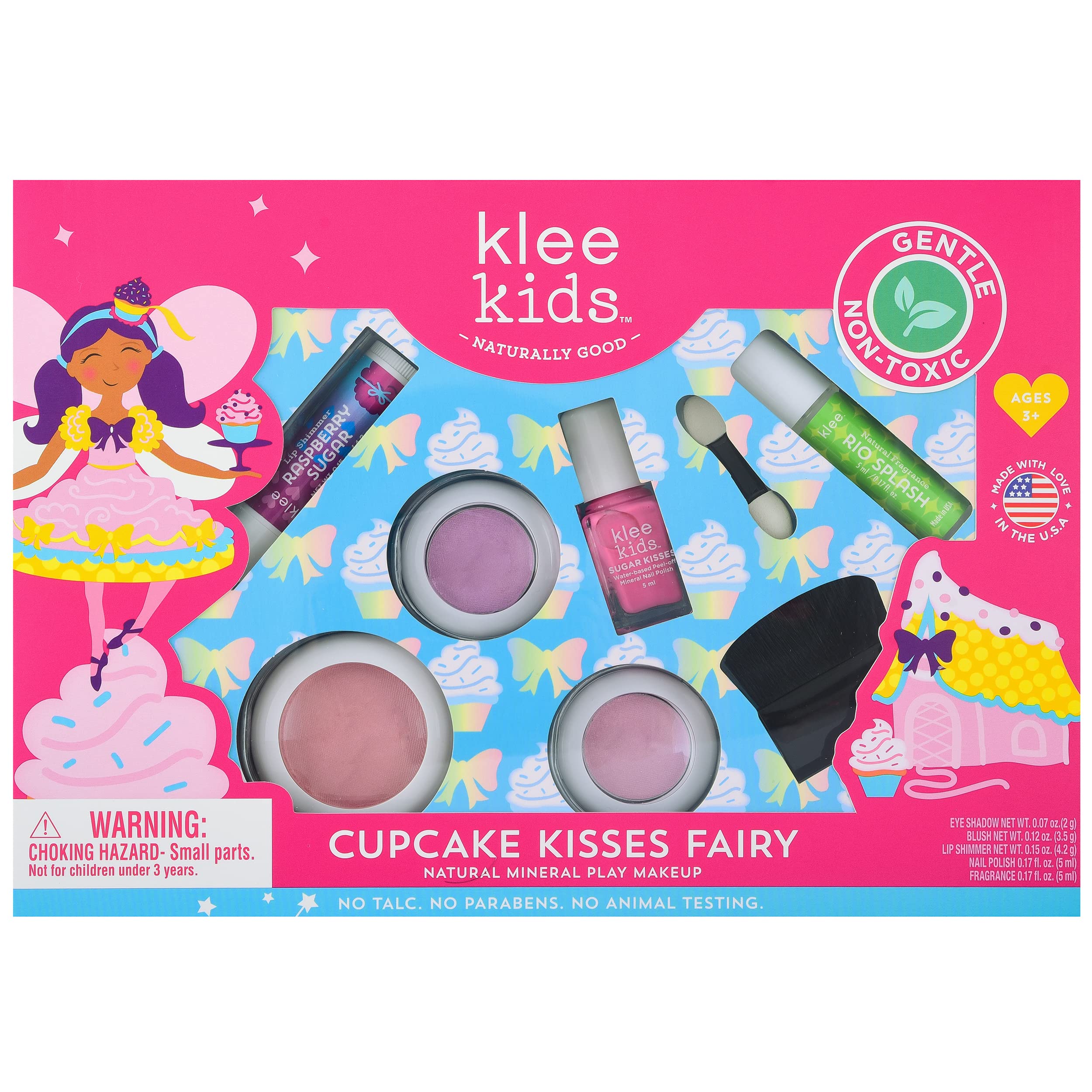 Klee Naturals Luna Star Deluxe Play Makeup Kit for Kids - Gentle Non-Toxic - Made in USA - Cupcake Kisses Fairy
