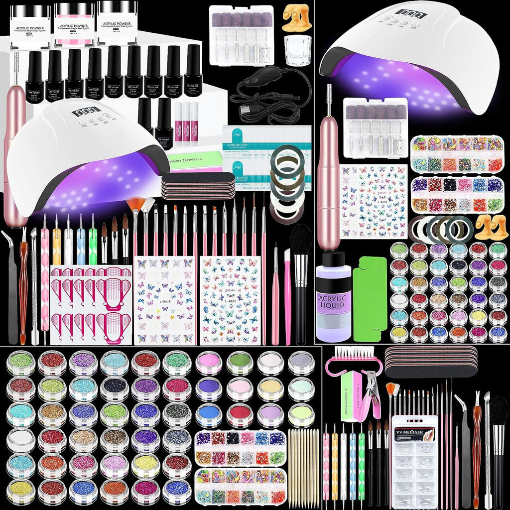 Klemon Acrylic Nail Kit – Complete Multicolor Powder Set with UV Lamp for Beginners