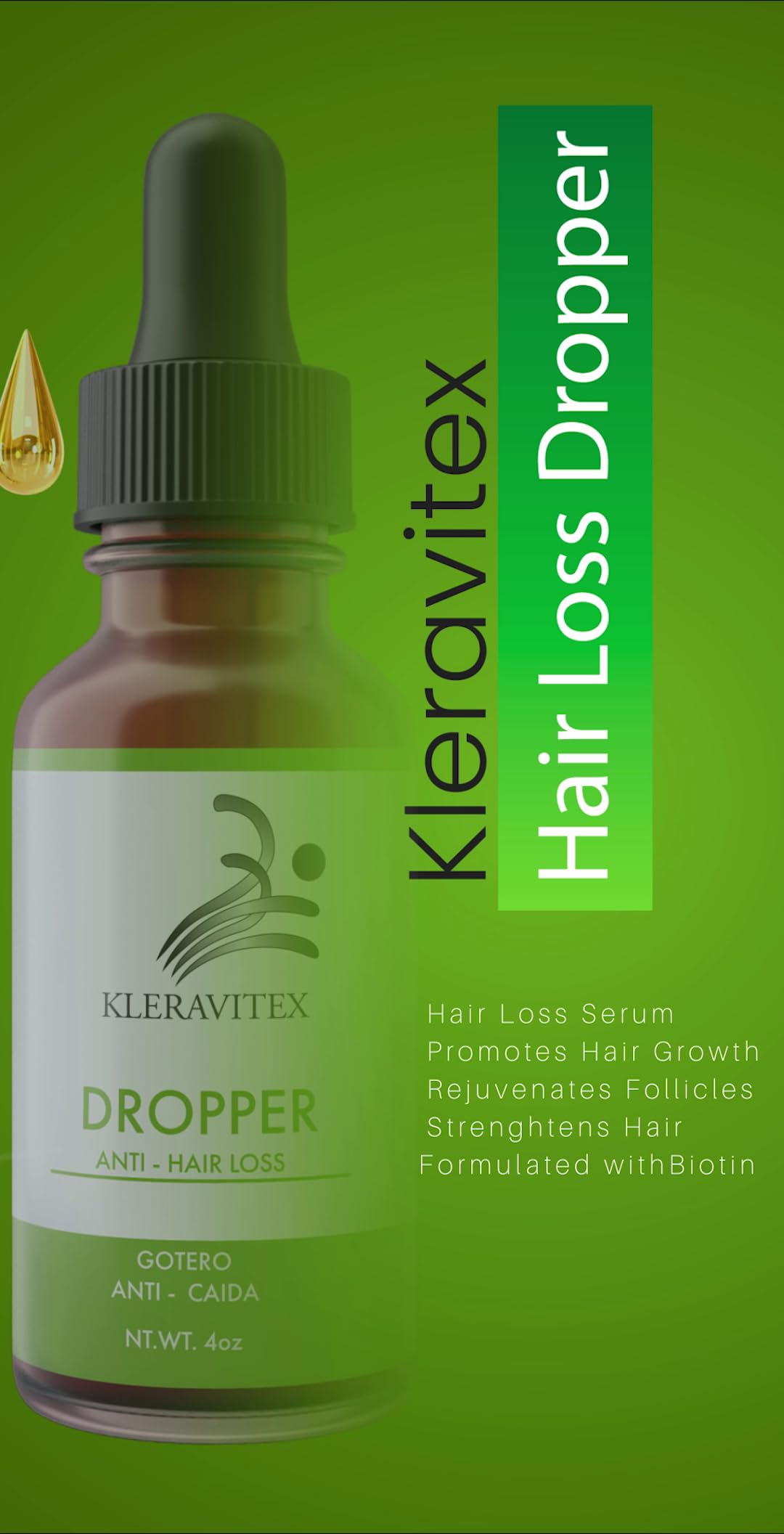 Kleravitex Anti-Hair Loss Dropper – Natural Hair Growth Serum for Thinning Hair, Dandruff & Scalp Nourishment