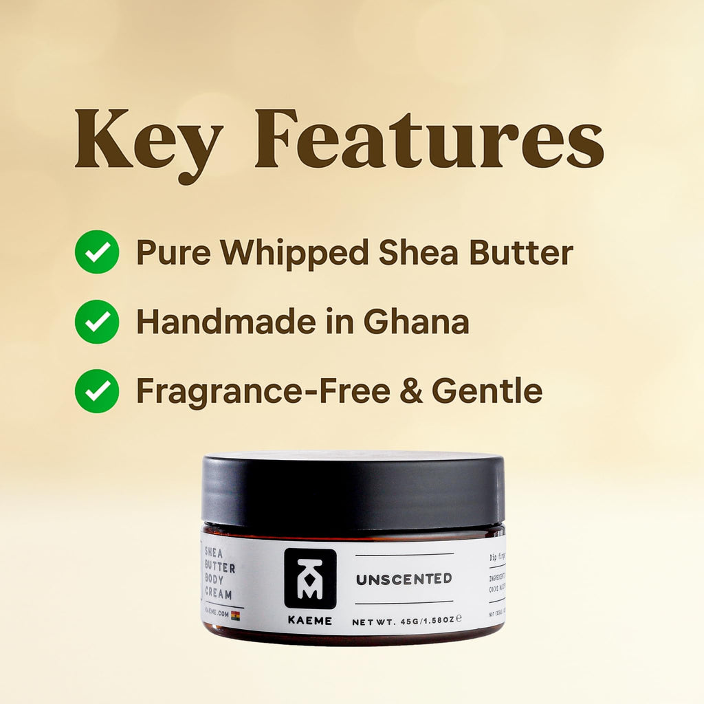 KM KAEME Unscented African Shea Butter | Fragrance-Free Skin & Hair Moisturizer 3.4oz