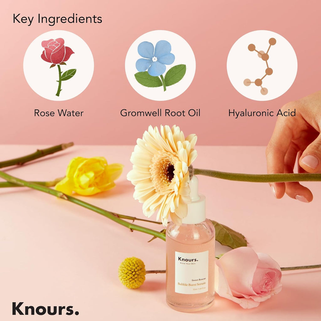 Knours Balancing 5xHA + Gromwell Root Bubble Burst Serum – Rose Water Niacinamide Hydration (50ml)