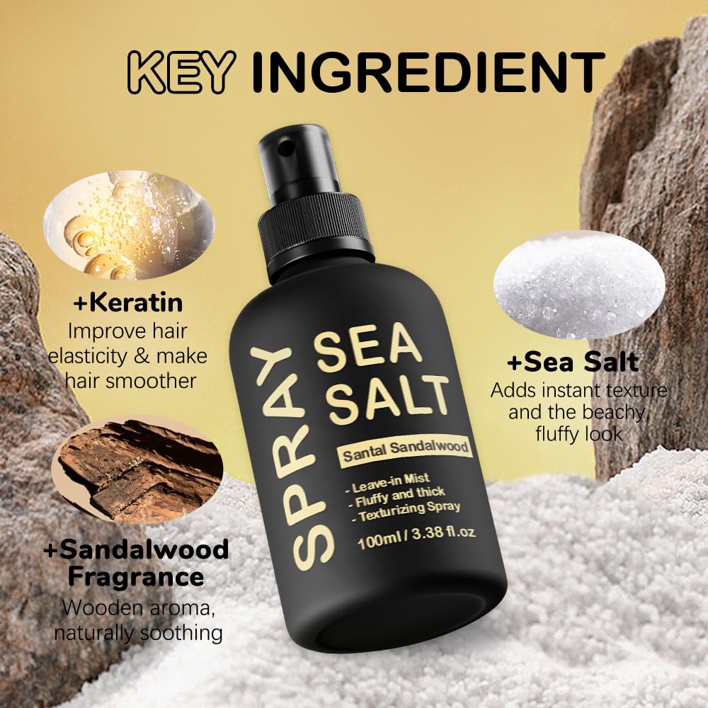 KOEC Sea Salt Spray for Men – Lightweight Keratin Texturizing Spray for Hair, Beachy Waves, 3.38 oz