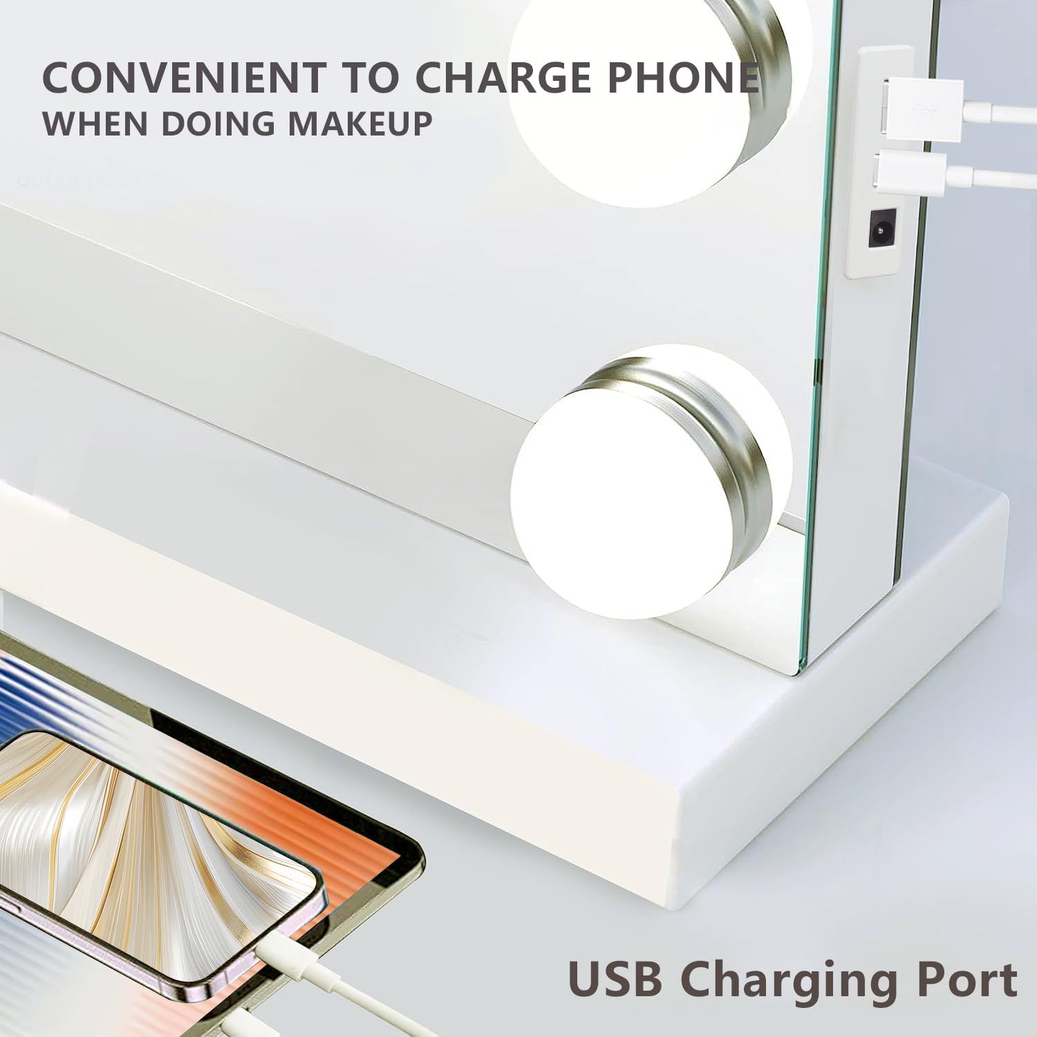 KOHEOPT Hollywood Vanity Mirror with 15 LEDs, 3 Color Modes, USB-C