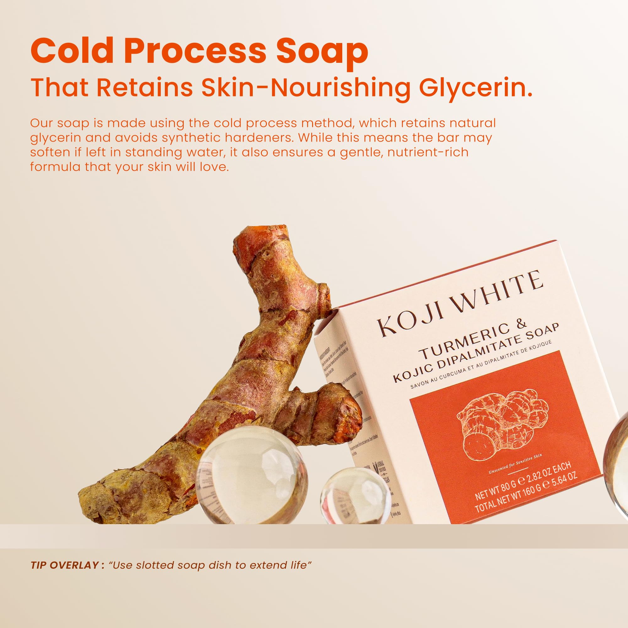 Koji White Turmeric Kojic Acid Soap - Fragrance-Free for Sensitive Skin (2 Bars)
