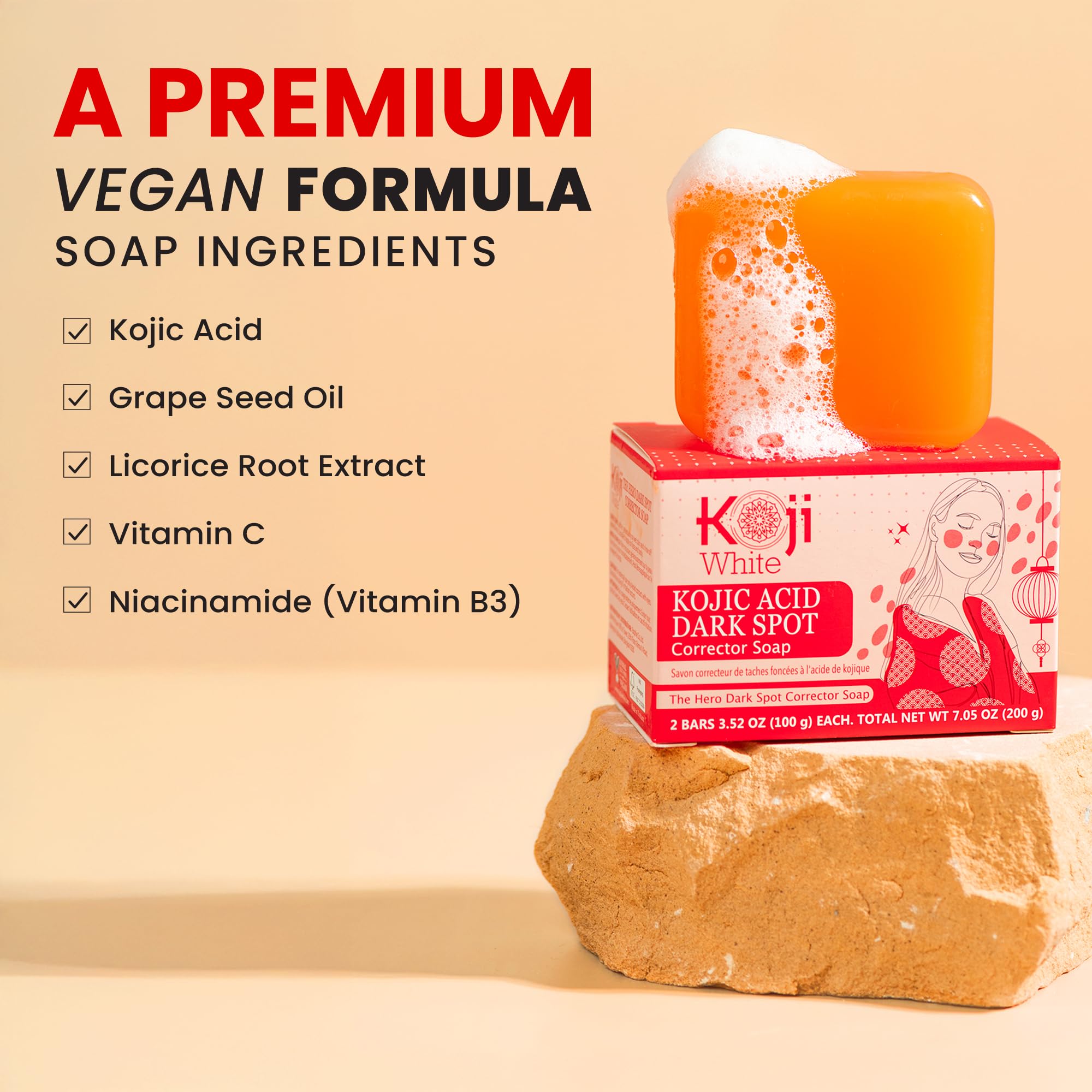 Koji White 4% Kojic Acid Dark Spot Corrector Soap – Vitamin C & Licorice Bar