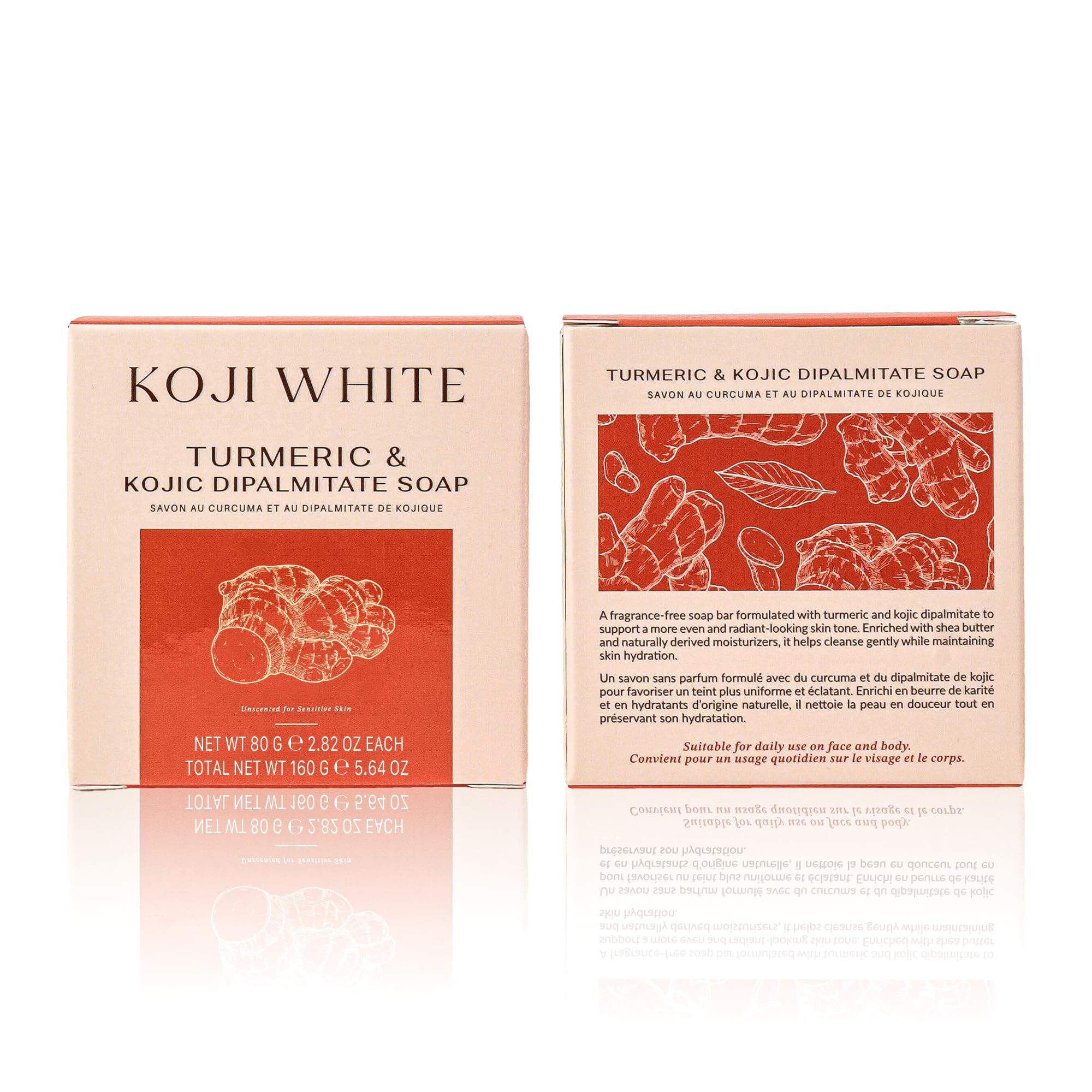 Koji White Turmeric Kojic Acid Soap - Fragrance-Free for Sensitive Skin (2 Bars)