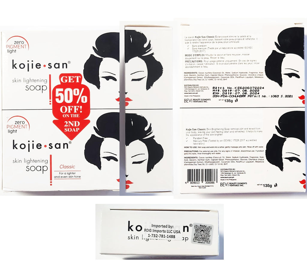Kojie San Skin Brightening Soap - Original Kojic Acid Bar with Coconut & Tea Tree Oil (135g x 4 Bars)