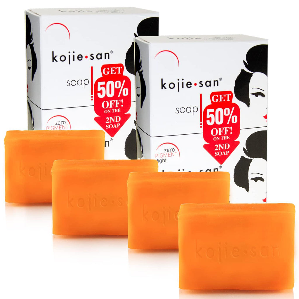 Kojie San Skin Brightening Soap - Original Kojic Acid Bar with Coconut & Tea Tree Oil (135g x 4 Bars)