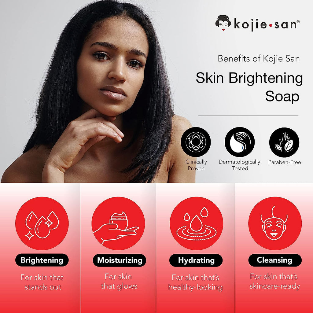Kojie San Skin Brightening Soap - Original Kojic Acid Bar with Coconut & Tea Tree Oil (135g x 4 Bars)