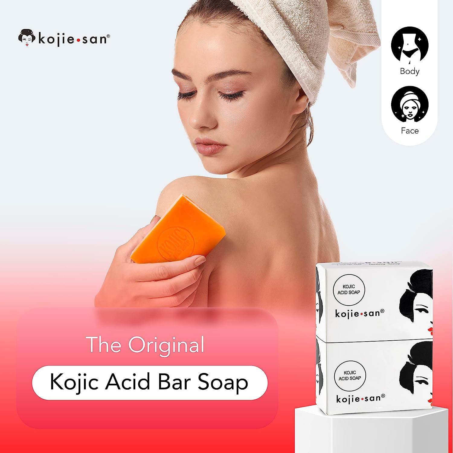 Kojie San Skin Brightening Soap - Original Kojic Acid Bar with Coconut & Tea Tree Oil (135g x 4 Bars)